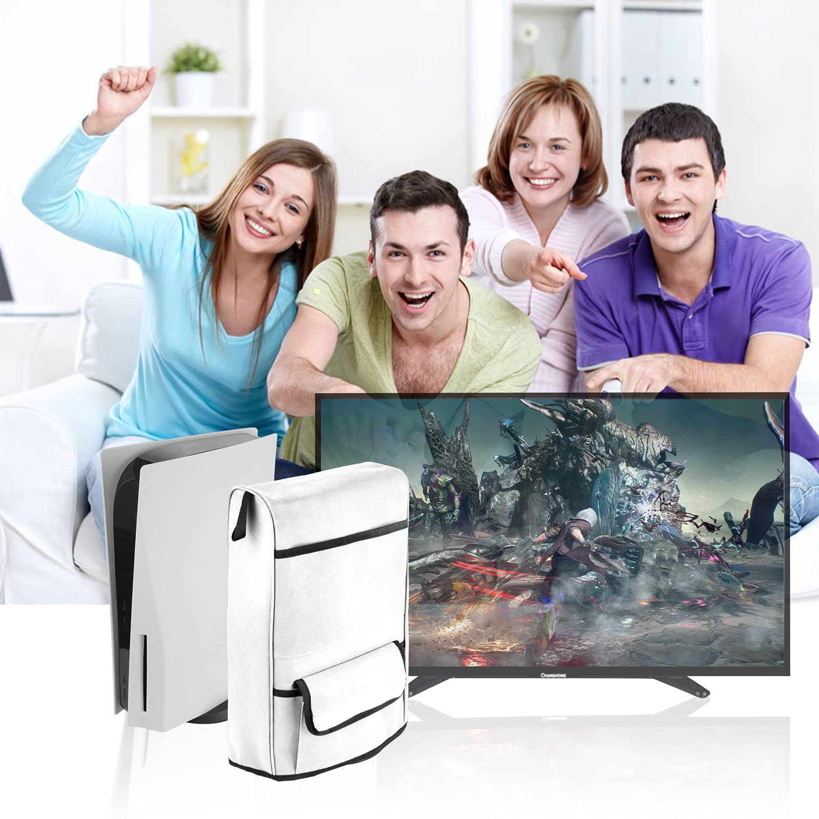 Linkidea PS5 Controller Storage Pocket Protective Cover - Nylon Dustproof & Anti-Scratch Sleeve for Playstation 5 Console (White) - Perfect for Travel, Gaming Parties & Console Protection