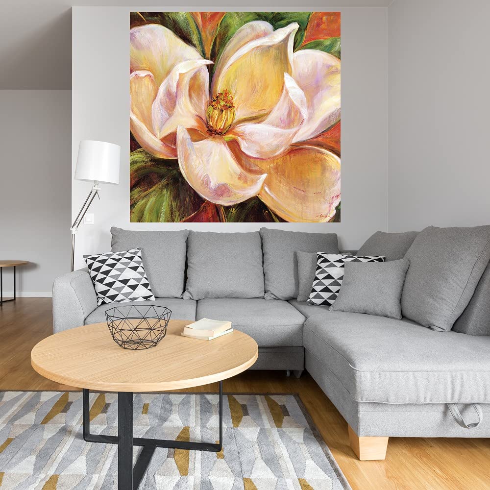 Magnolia Glow Fine Art Canvas Wall Decor by Artist Carson - 22x22 Inch Ready to Hang Painting for Living Room, Bedroom, Bathroom & Office - Elegant Floral Home Decor for Housewarming Gift & Interior Design