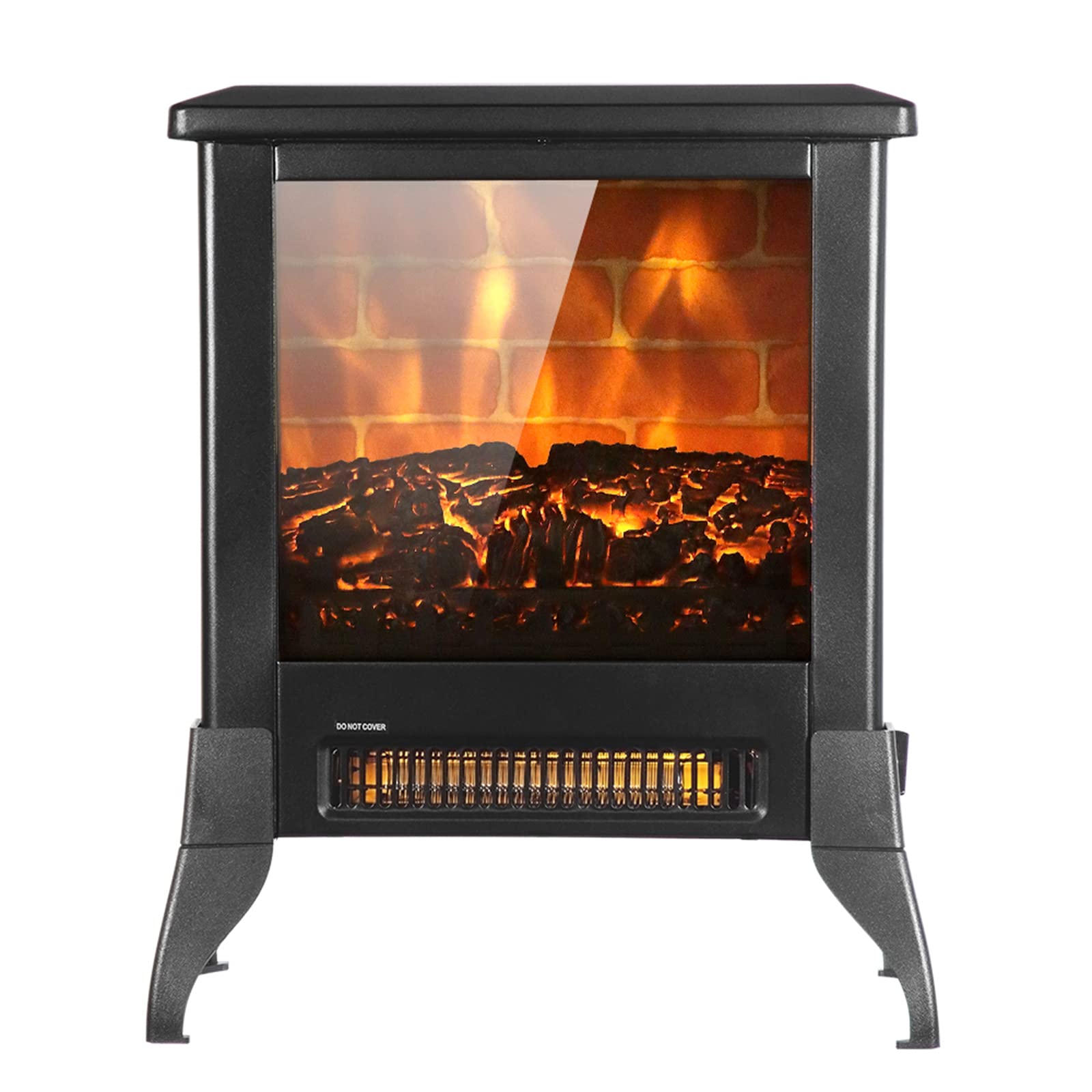 1400W Freestanding Electric Fireplace Heater with Realistic Flame Effect - Indoor Portable Wood Stove with Adjustable Thermostat & Overheat Protection - Perfect for Living Room, Bedroom, and Office Warming