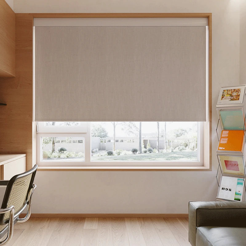 Blackout Roller Shades with Cassette - Alyssa Cotton Linen Window Blinds for Bedroom & Living Room - Light Blocking, Privacy, and UV Protection