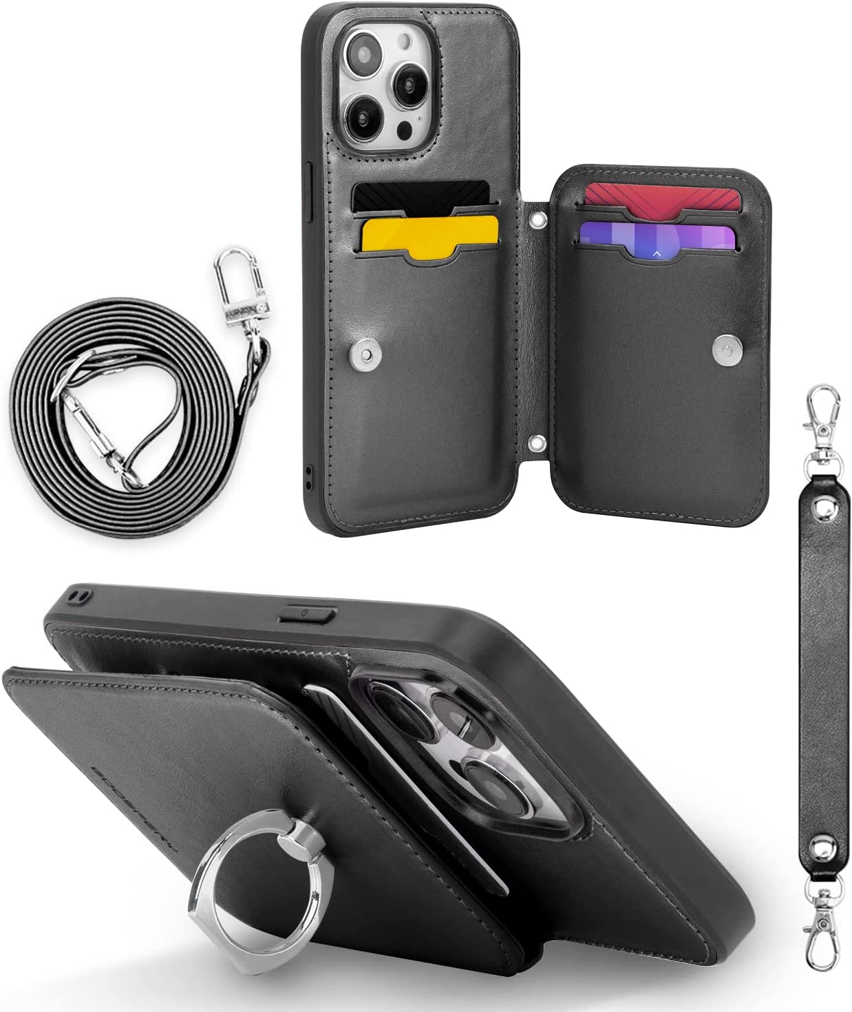iPhone 14 Pro Max Wallet Case with Card Holder - Heavy Duty Shockproof Protection, Rose Gold - Perfect for Travel, Shopping & Everyday Use