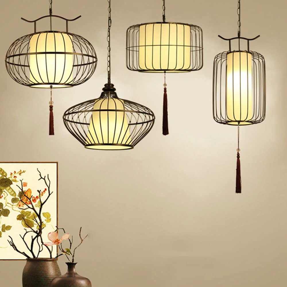 Modern LED Chandelier - Creative Iron Birdcage Pendant Light with Fabric Shade for Dining Room, Bedroom or Bar Decor | Energy Efficient Ceiling Lighting Fixture | Perfect for Restaurant, Cafe and Home Decoration
