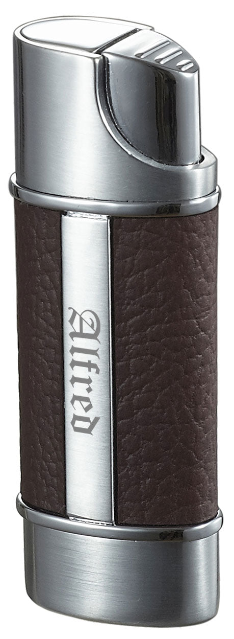 Premium Piccolo Brown Leather Single Torch Lighter - Elegant & Durable for Cigars, Candles & Outdoor Use