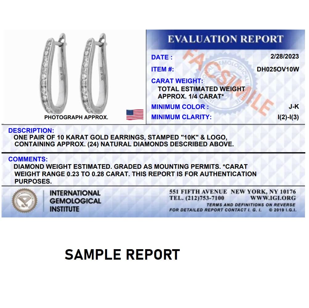 IGI Certified 1/4 Carat TW Diamond Hoop Earrings in 10K Yellow or White Gold - Genuine Diamond Jewelry for Women | Perfect for Weddings, Anniversaries & Special Occasions