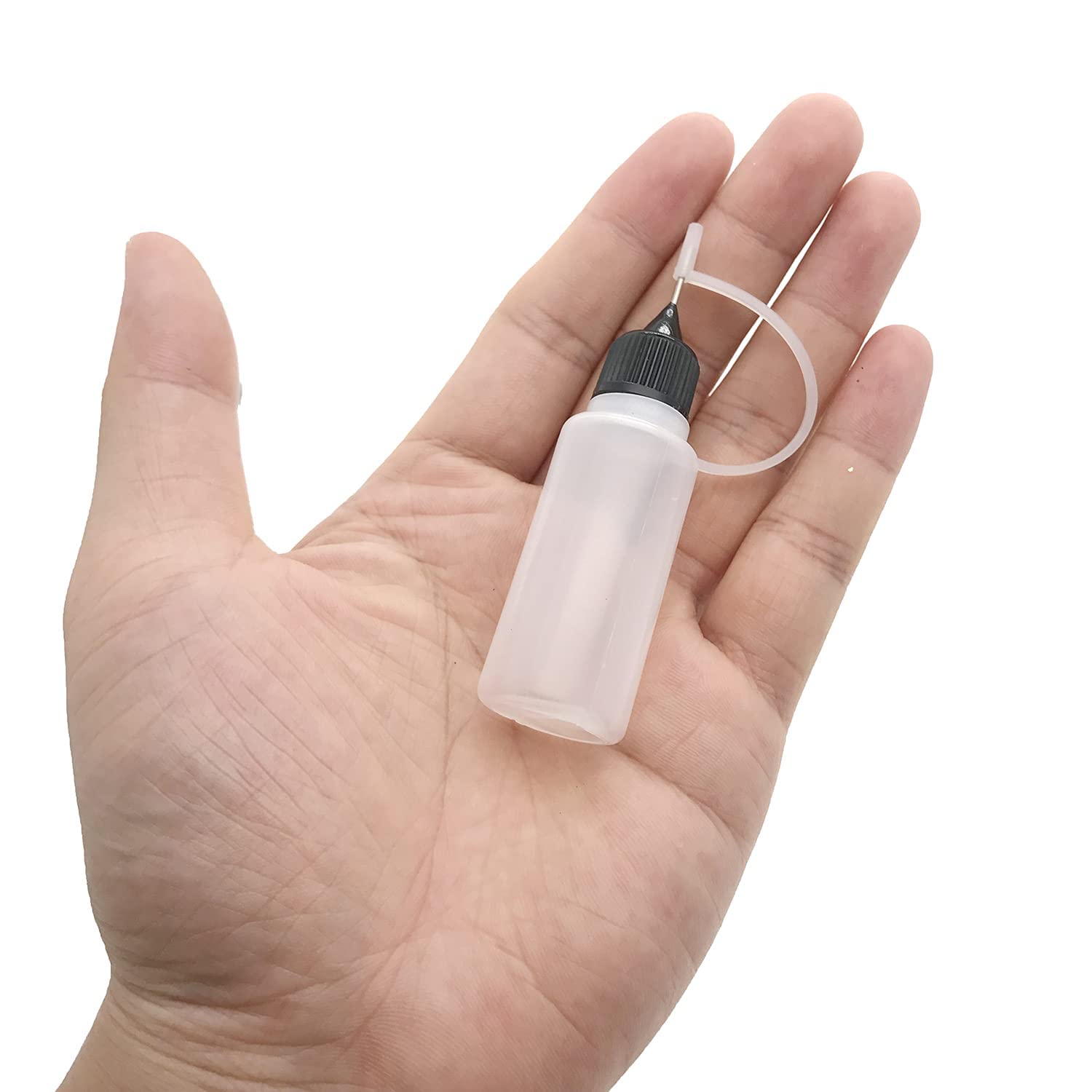 18-Piece Precision Tip Applicator Bottles (0.5 oz) - Translucent Glue Dispensing Bottles with 2 Funnels & Multi-Color Lids - Ideal for DIY Crafts, Nail Art, Resin Projects, and Small Liquid Applications