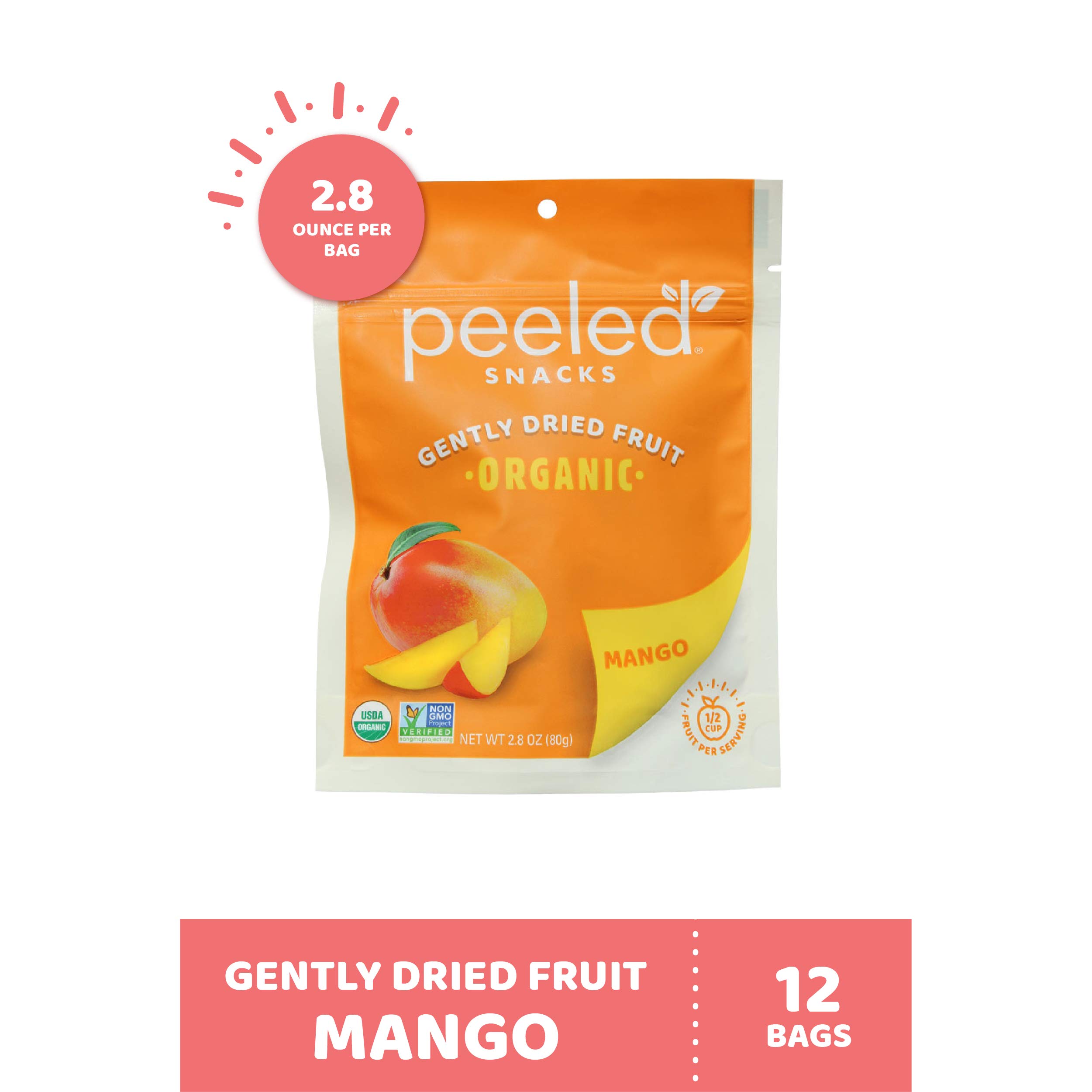 Organic Dried Mango Snacks | Vegan, Gluten-Free, Non-GMO | Healthy On-the-Go Fruit Snack for Work, School & Travel | 2.8 Oz (Pack of 12)