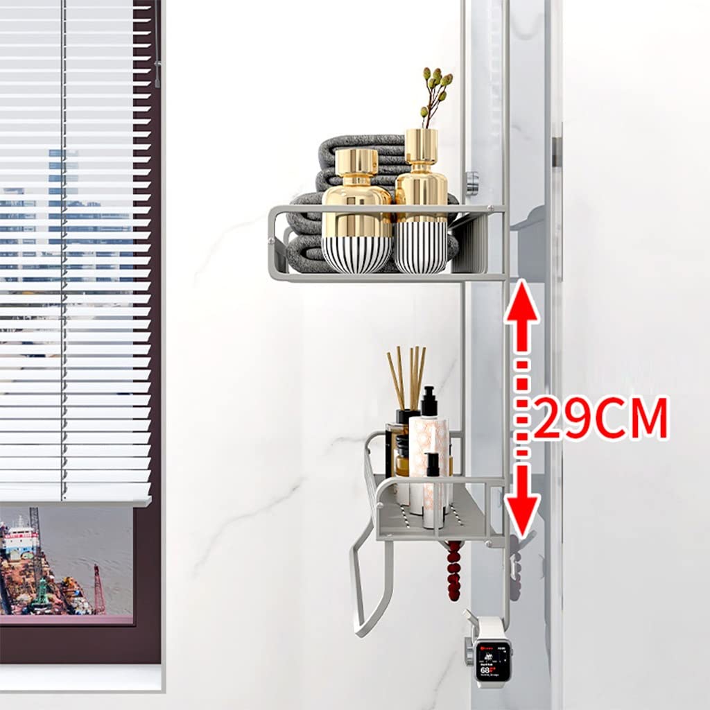 Premium Metal Over Shower Door Caddy - 2-Tier Hanging Bathroom Storage Organizer with Built-in Hooks & Baskets (30x22x73cm) - Perfect for Shampoo, Body Wash & Bath Essentials - Ideal for Small Bathrooms & Space-Saving Storage