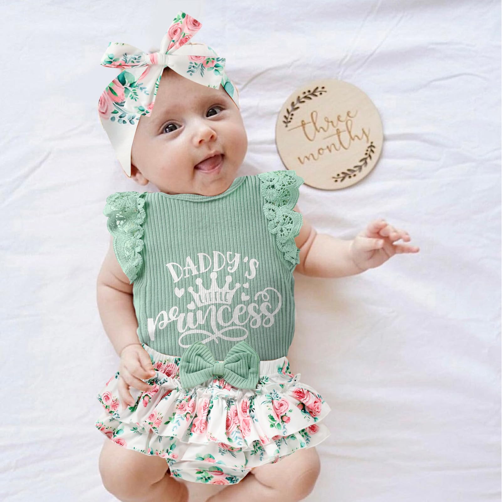 Newborn Baby Girl Clothes Set - Floral Ruffled Romper & Shorts Summer Outfit | Cute Infant Outfits for Girls | Perfect for Photoshoots, Parties & Playdates