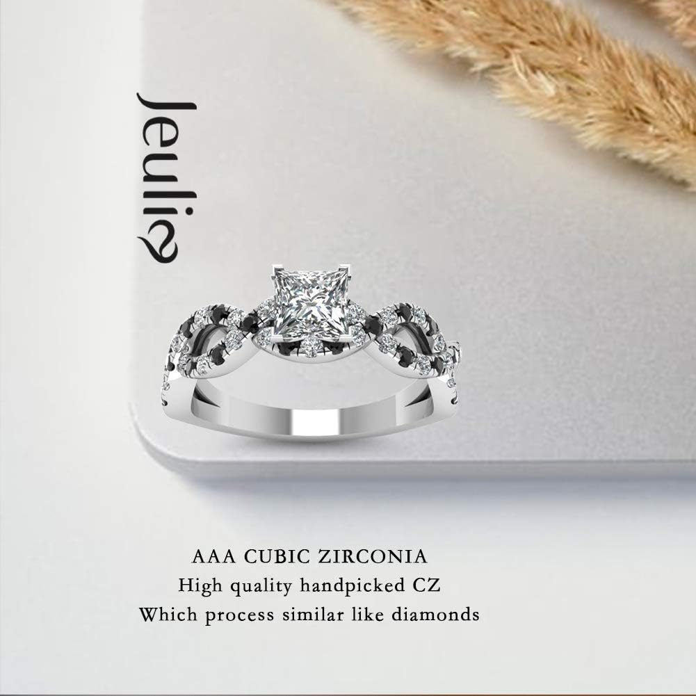 Jeulia 2.5 Carat Princess Cut Wedding Ring Set - 925 Sterling Silver Twisted Eternity Band with Birthstone - Engagement, Promise & Anniversary Jewelry Gift Box - Perfect for Proposals, Weddings & Special Occasions