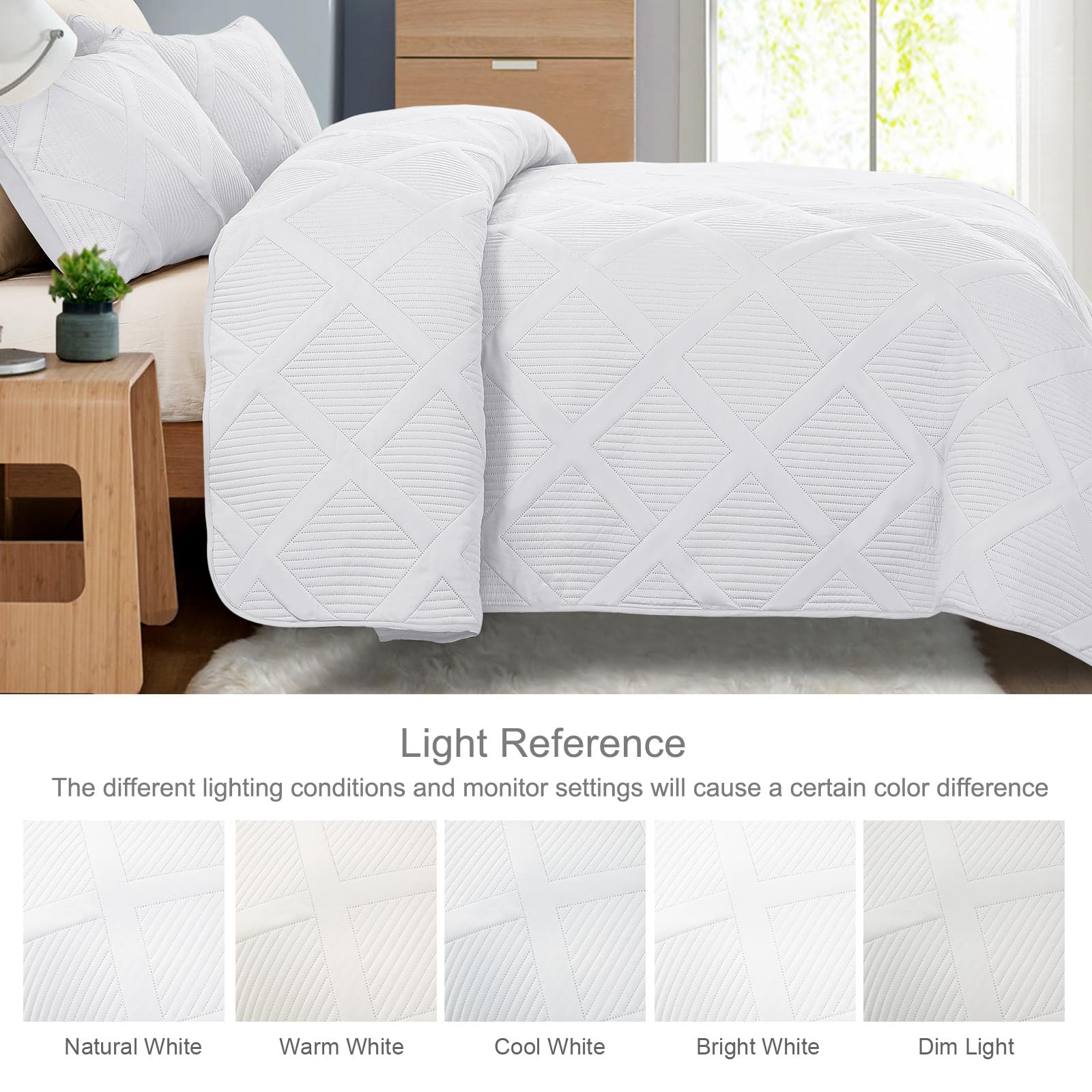 Exclusive Full Queen Size Quilt Set with Modern Striped Pattern - 3 Piece Lightweight White Bedding Set, Soft All-Season Bedspread & Coverlet for Bedroom, Guest Room, Dorm Decor