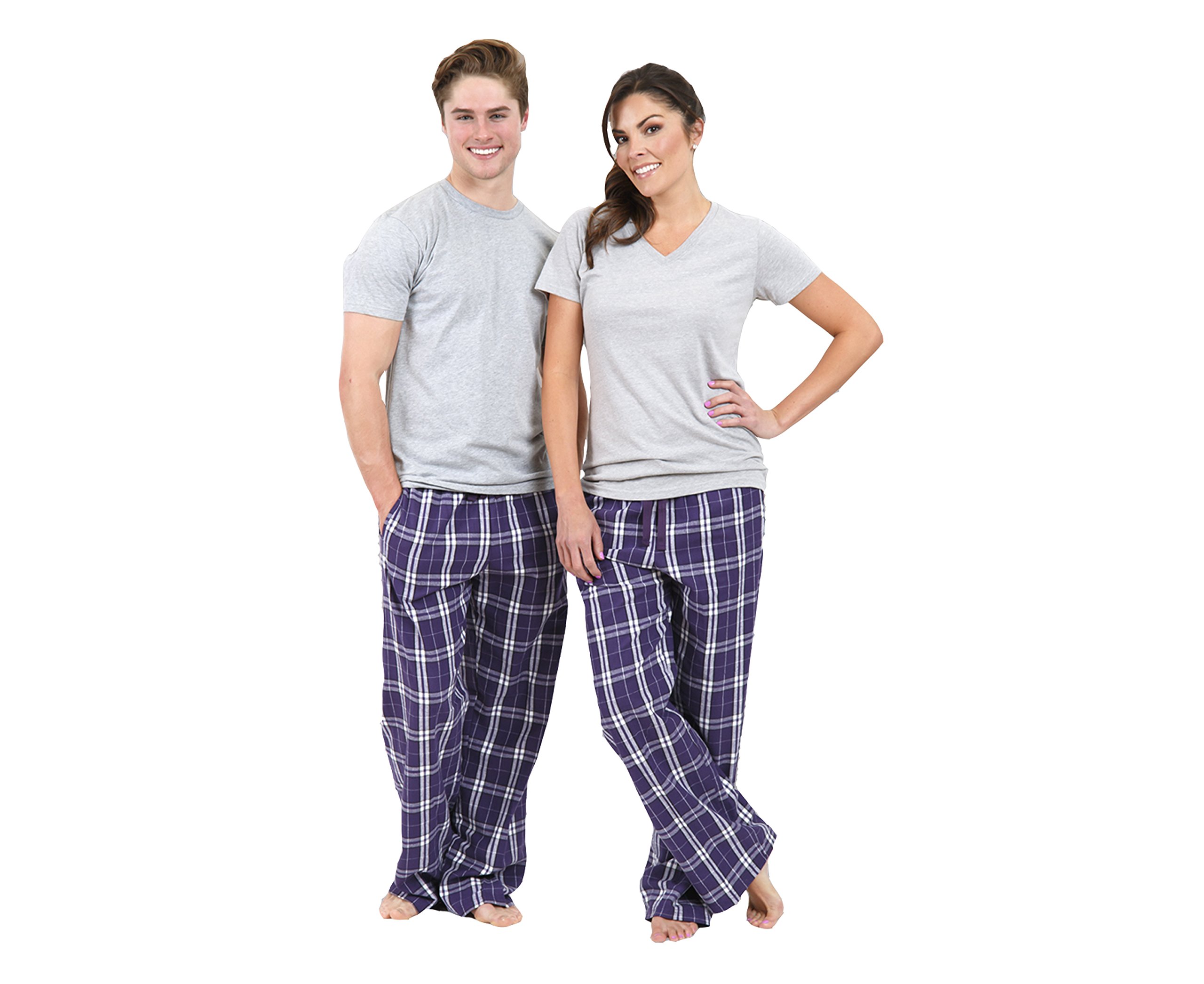 Bride and Groom Pajamas Set - Matching Couples Sleepwear - Purple & Black Plaid Pjs for Wedding Gift, Honeymoon, Anniversary & Romantic Getaways
