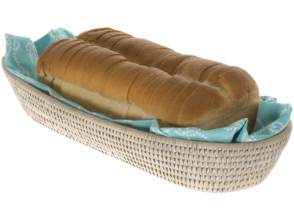 KOUBOO La Jolla Large White Washed Elongated Rattan Bread Basket - Perfect for Farmhouse Kitchen, Rustic Dining Table, and Bread Storage