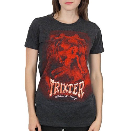 Trixter Tattoos & Misery Girls Junior Grey Graphic T-Shirt - Punk Rock Fashion for Concerts & Streetwear