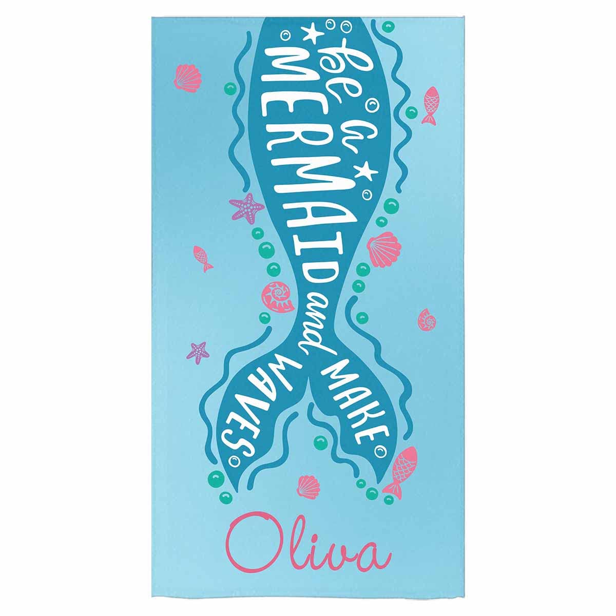 Artsadd Personalized Mermaid Beach Towels 30'' x 60'' - Custom Name Text Pool Bath Towel for Women, Men & Kids - Perfect for Beach, Pool, Vacation & Summer Fun