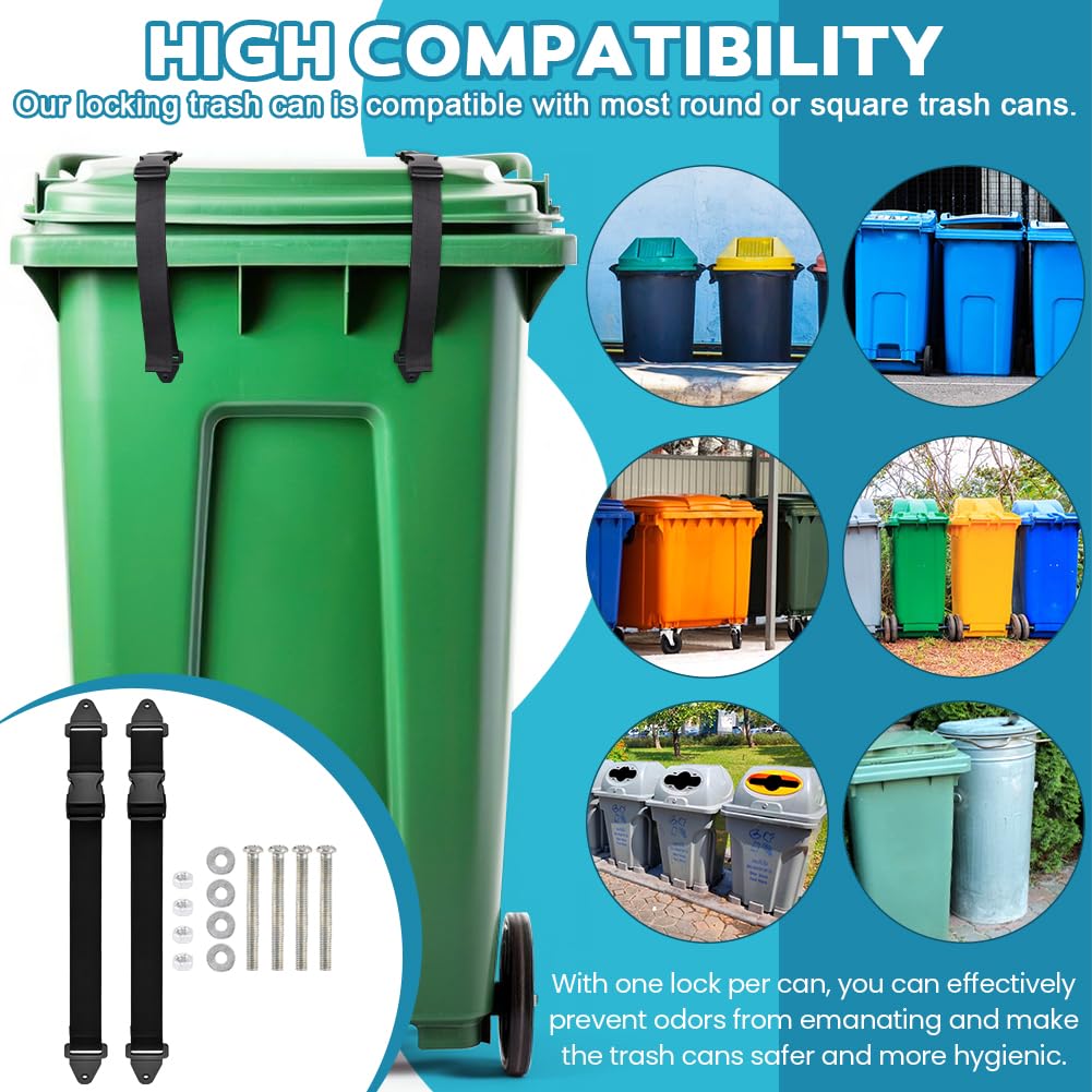 2 Pack Universal Wheelie Trash Can Lock - Adjustable Garbage Bin Lid Lock for Outdoor Use, Secures Bins Against Animals Like Squirrels, Dogs & Bears - Perfect for Home, Camping & Backyard Waste Management