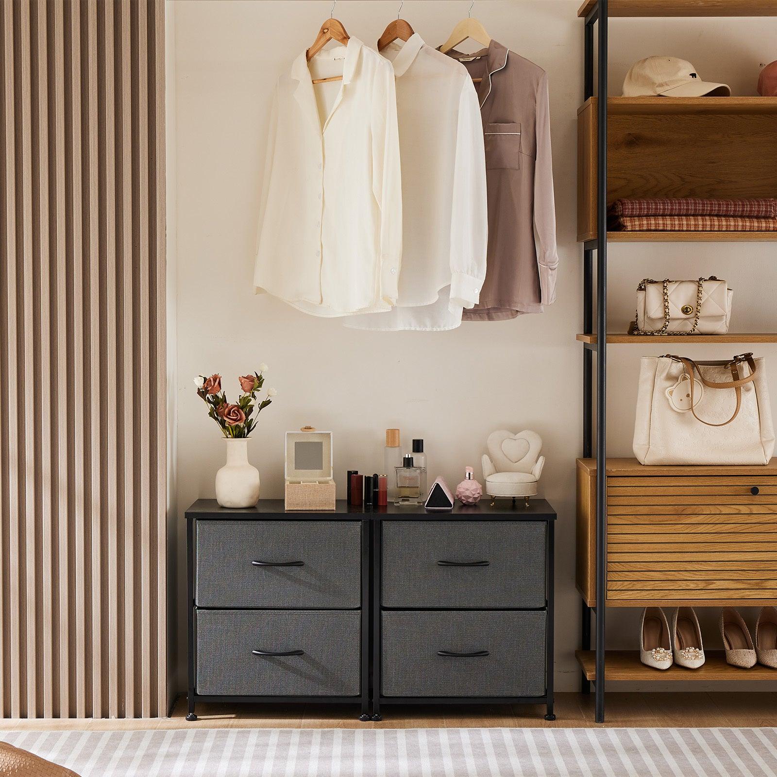 Modern Gray Dresser with Metal Frame & Wood Top - 2 Pack Set for Bedroom, Living Room, or Office Storage Organization