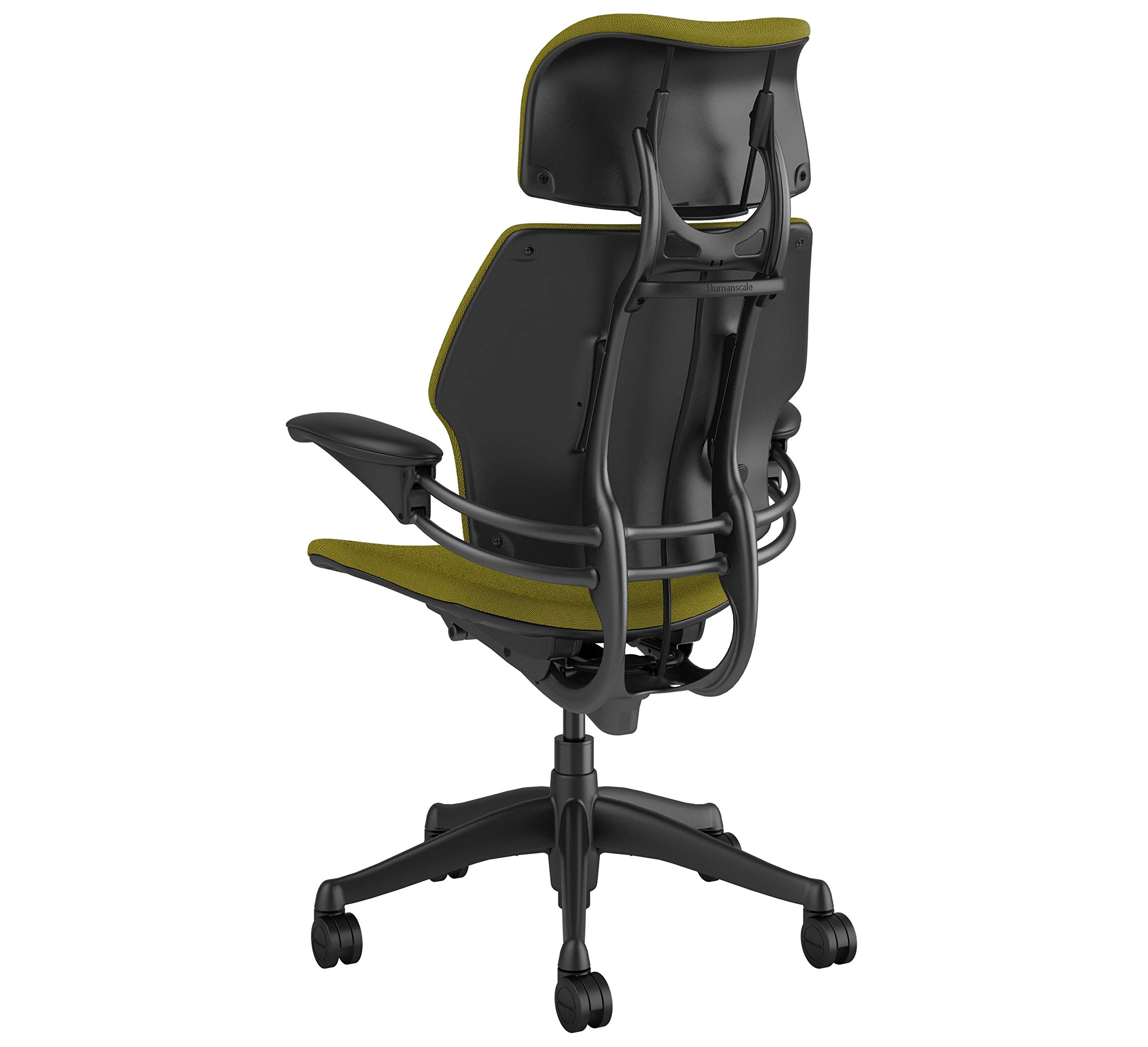 Humanscale Freedom Ergonomic Office Chair with Headrest - Adjustable Duron Arms & Wheels for Hard Floors - Graphite Frame & Alaria Green Fourtis Fabric - Perfect for Home Office, Gaming & Workspaces