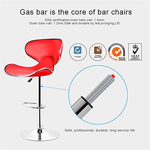 2-Pack Adjustable Height Swivel Bar Stools - PU Leather Lounge Chairs for Home, Office & Kitchen Counter - Modern Red Bar Height Stools for Dining, Entertaining & Workspaces
