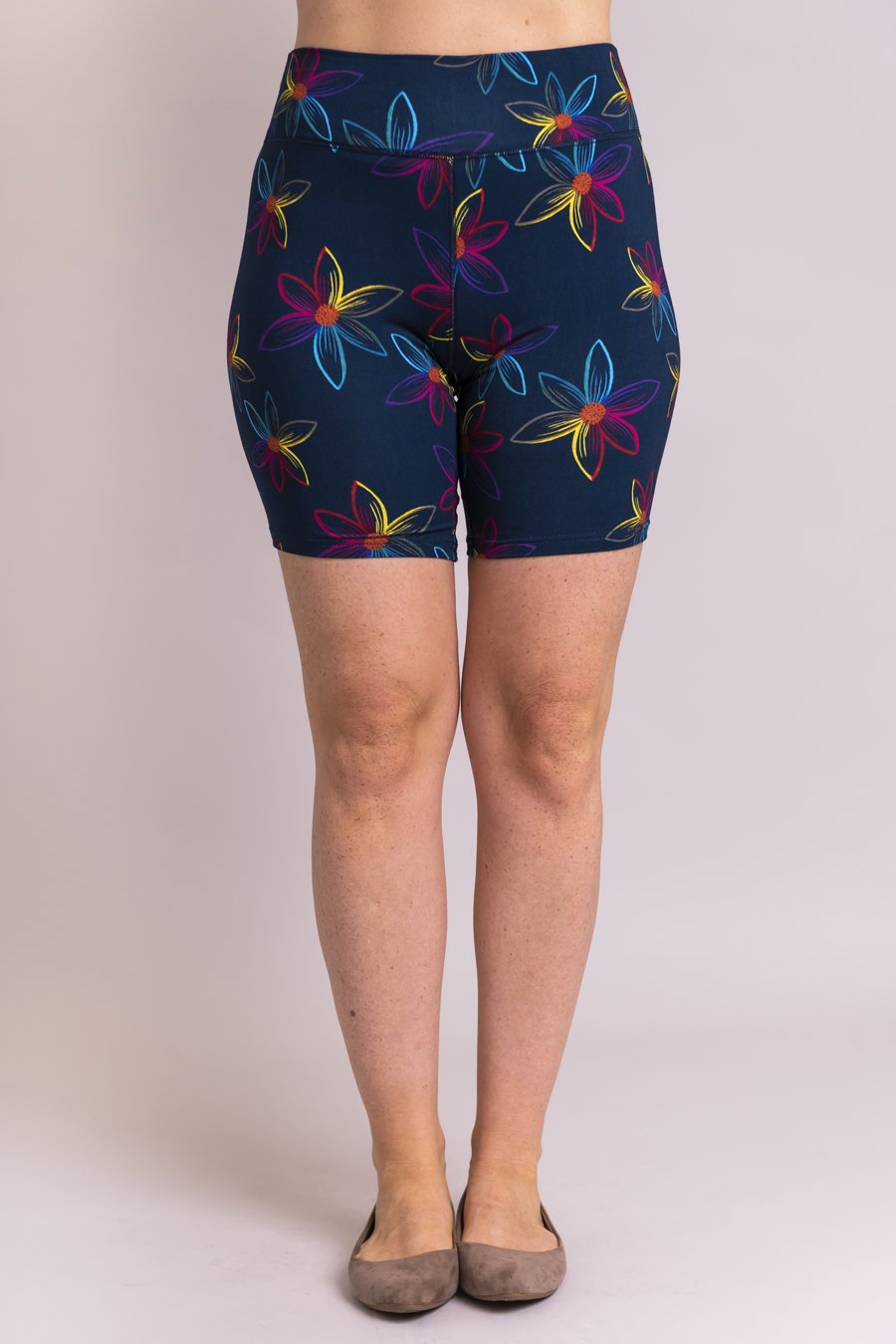 Hallie Shorts for Women - Soft Bamboo Fabric, Colorwheel Daisy Print - Perfect for Yoga, Lounge & Summer Outfits
