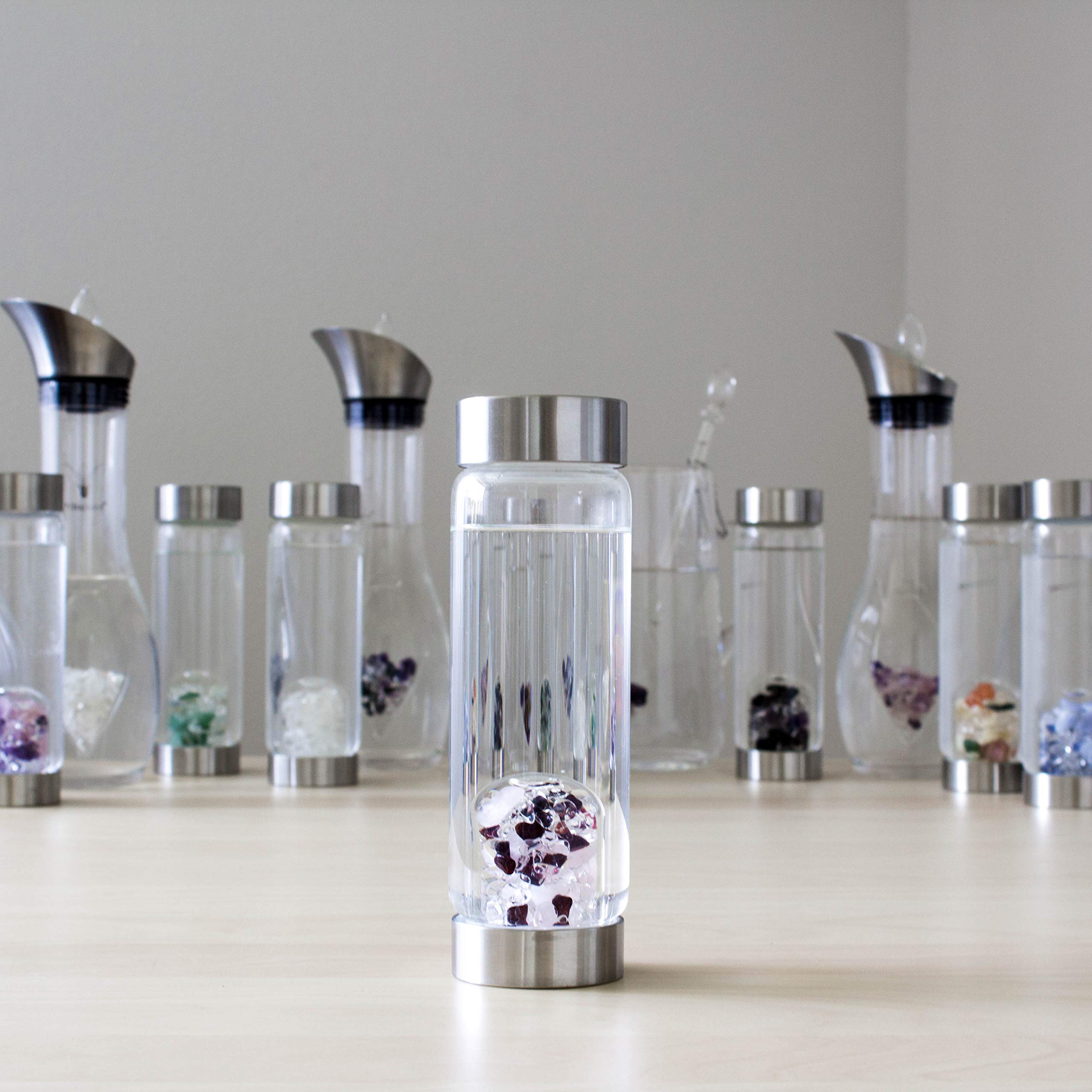 VitaJuwel ViA LOVE Crystal Water Bottle with Rose Quartz and Garnet - Natural Energy Infuser for Hydration, Wellness & Positive Vibes - Perfect for Yoga, Meditation, Office & Travel