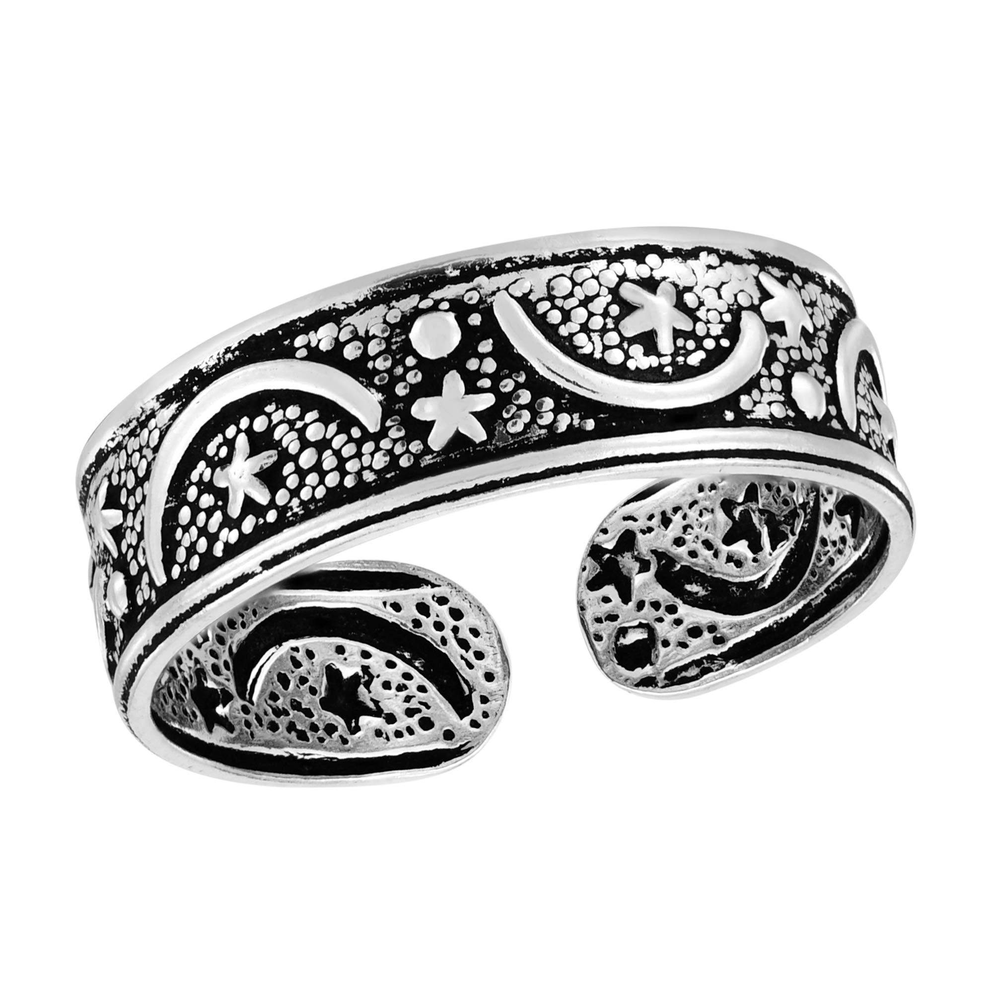 AeraVida .925 Sterling Silver Moon and Stars Toe Ring or Pinky Ring for Women - Elegant Celestial Jewelry for Toes or Fingers - Perfect for Beach, Summer, and Boho Fashion Styles