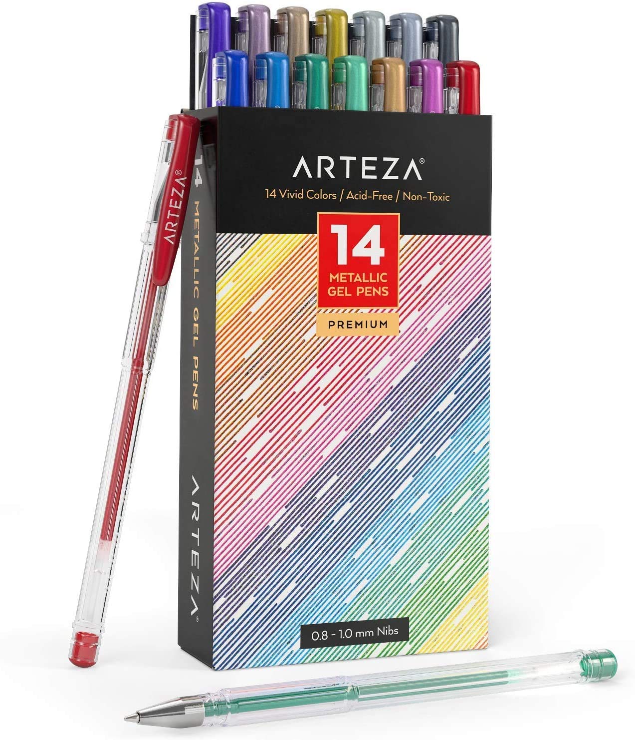 ARTEZA Metallic Gel Pens Set - 14 Vibrant Colors with Triangular Grip for Smooth Writing & Adult Coloring Books | Perfect for Journaling, Scrapbooking & DIY Crafts