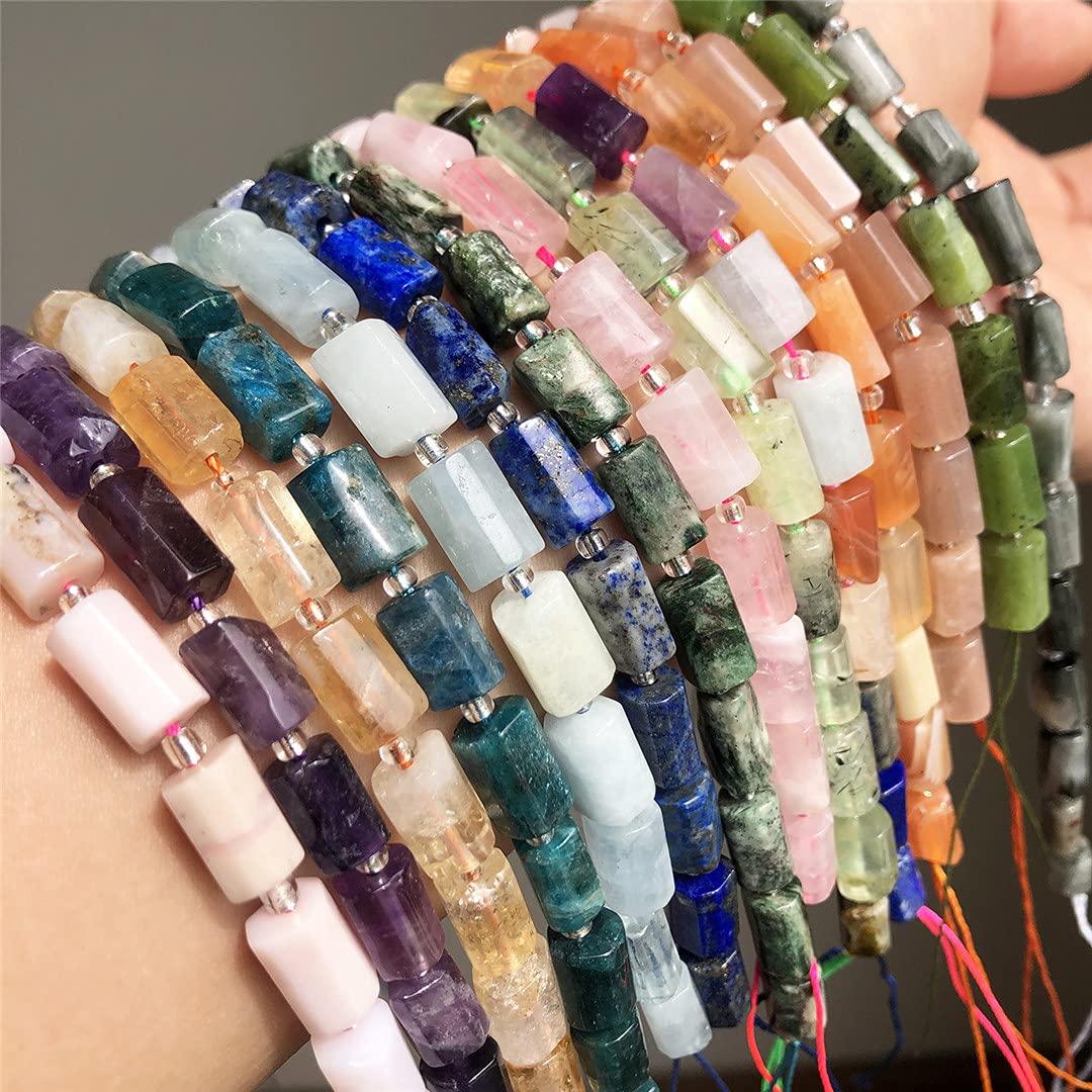Natural Apatite Lapis Lazuli Tiger Eye Faceted Column Loose Beads for DIY Jewelry Making - 7.5 Inch Black Tourmaline Beads for Bracelets, Necklaces & Crafting - Healing Crystal Beads for Meditation & Spiritual Jewelry