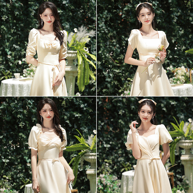 Elegant Champagne Satin Bridesmaid Dress - Long Formal Evening Gown for Weddings, Prom & Special Occasions | Plus Size Options Available