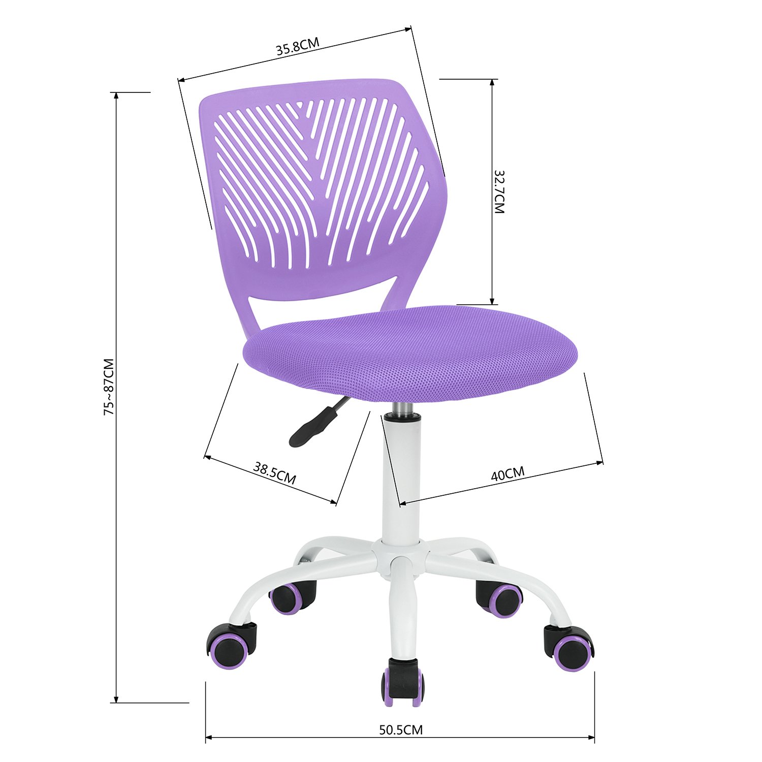 Modern Adjustable Swivel Armless Desk Chair - Ergonomic Computer Task Chair for Home Office & Study Room, Purple - Perfect for Kids, Students & Professionals