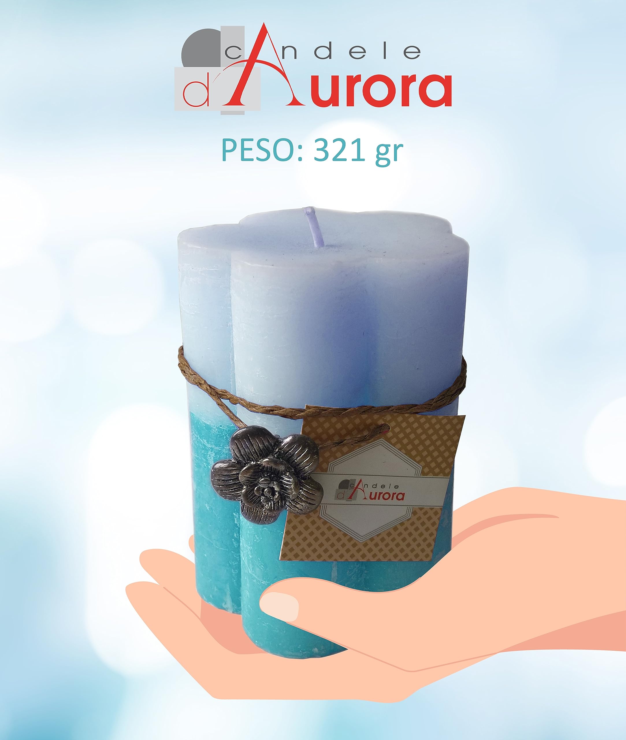 Aurora Janet Cero Flower Shaped Blue Wax Candle - 7.5 x 7.5 x 10.2 cm - Perfect for Home Decor, Romantic Dinners & Relaxation