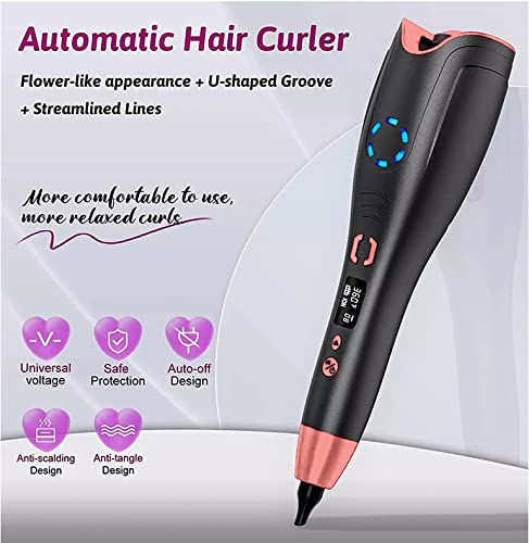 Auto Hair Curler with LCD Display & Timer - Fast Heating Curling Iron for All Hair Types, Auto Shut-Off Curling Wand - Perfect for Home Styling, Travel & Salon Use