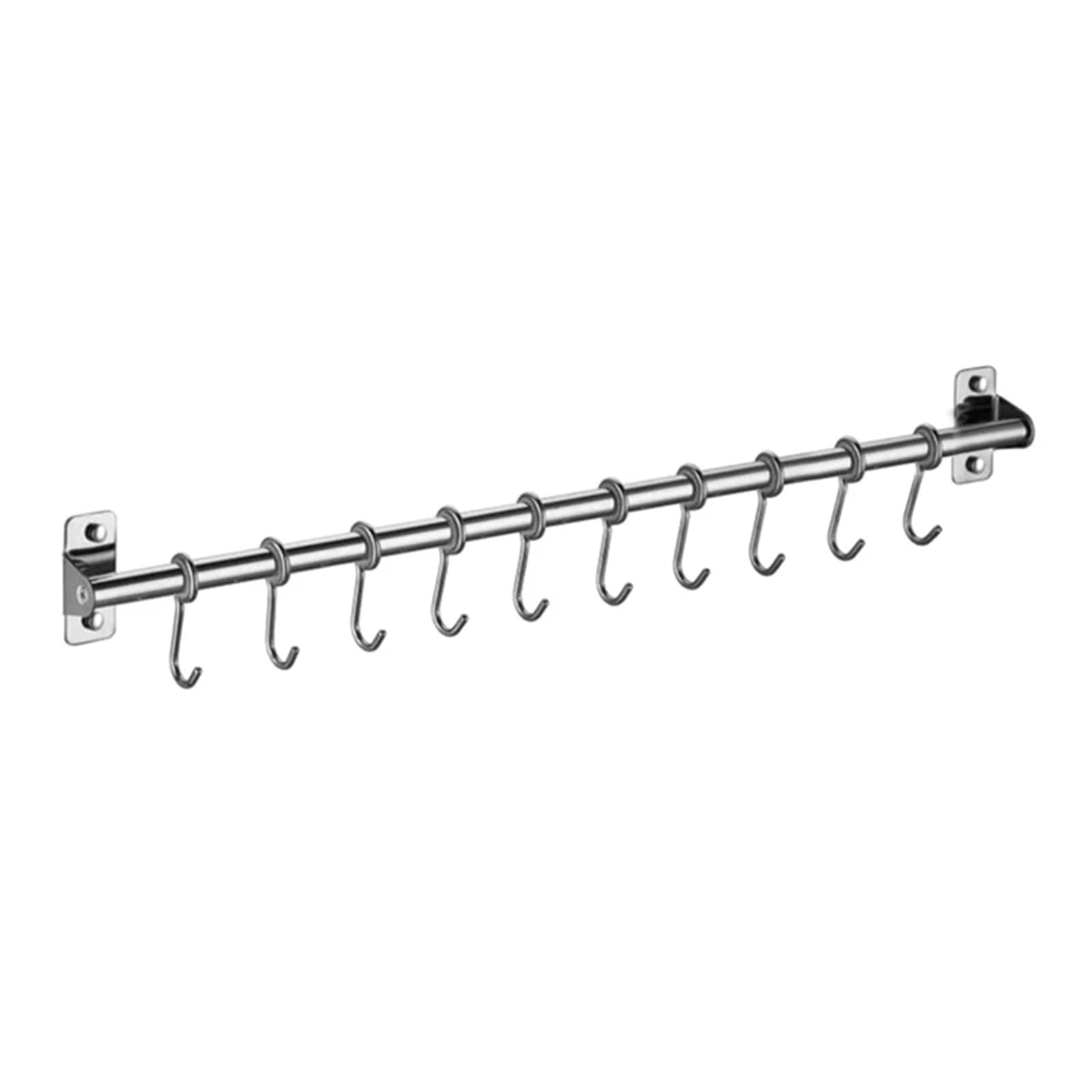24 Inch Wall Mounted Kitchen Utensil Holder with 10 Hooks - Heavy Duty Hanging Rack for Cooking Utensils, Cups & Spoons - Perfect for Small Kitchen Organization & Space Saving