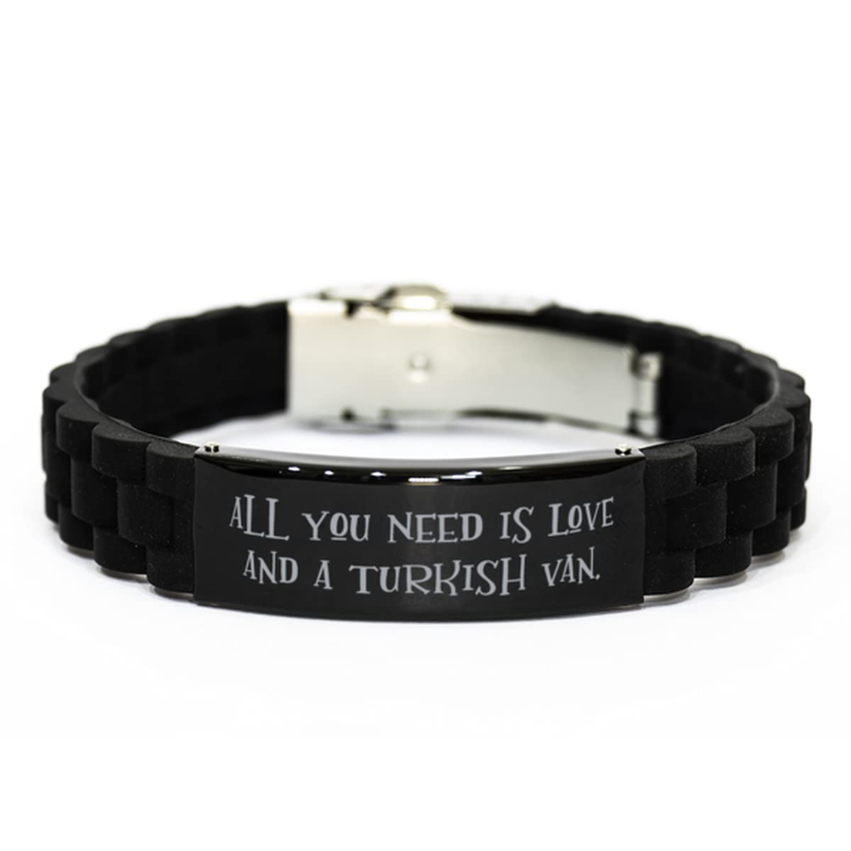 Black Glidelock Clasp Bracelet with Sarcastic Turkish Van Cat Design - Perfect Gift for Cat Lovers | Wear to Work, Parties & Casual Outings