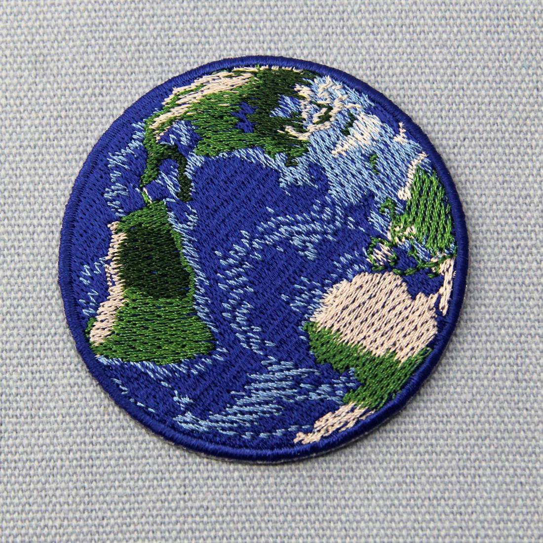 Blue Earth Planet Embroidered Iron On Patch for Jackets, Backpacks & DIY Crafts - Eco-Friendly Sew On Badge for Clothing & Accessories
