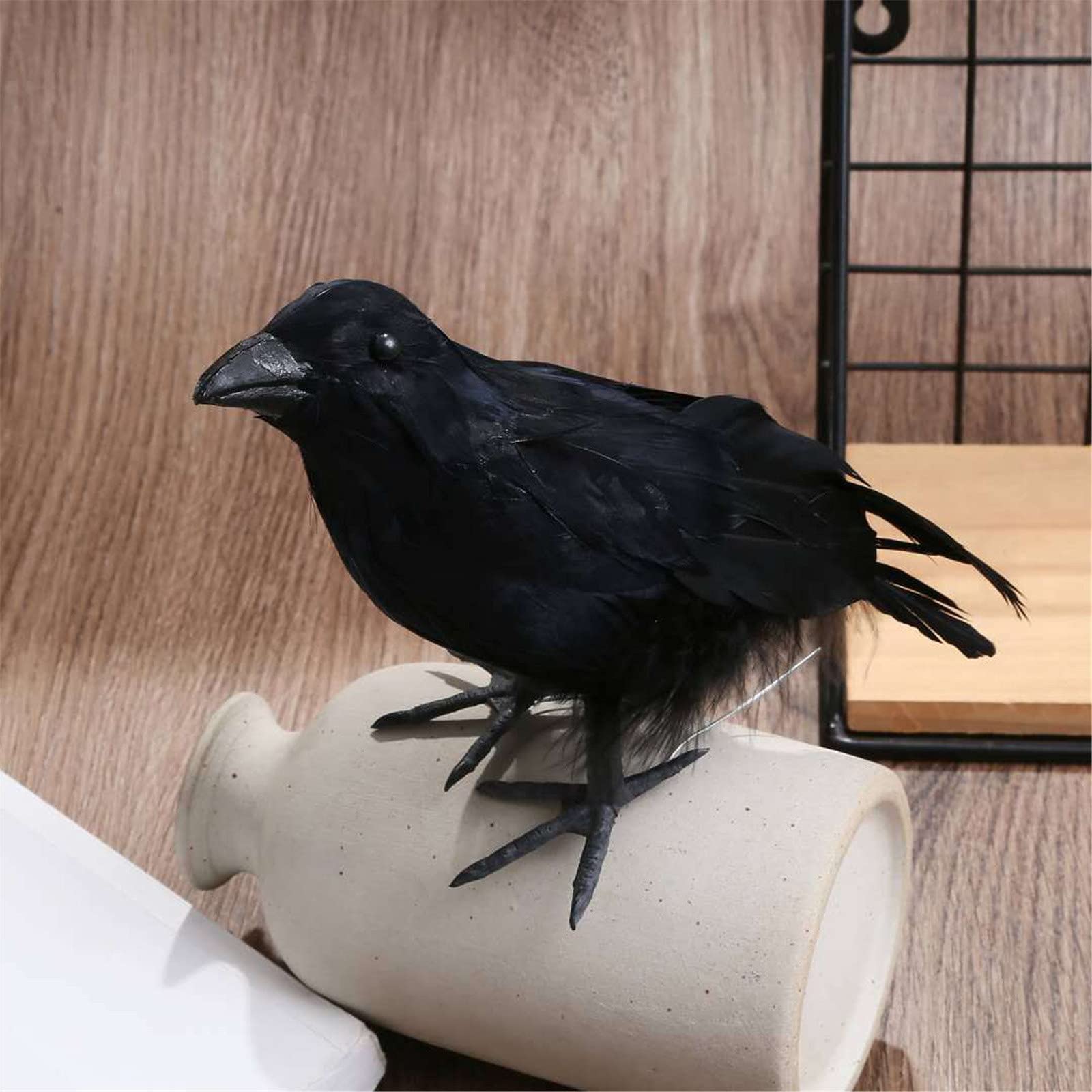 Realistic Handmade Black Feathered Halloween Crows - Spooky Decorative Birds for Indoor & Outdoor Halloween Decor | Perfect for Party Props, Haunted House Displays & Themed Events