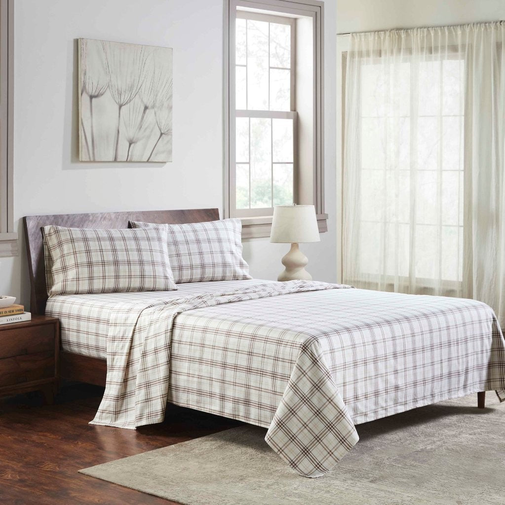 Soft Plaid Flannel Cotton Bed Sheet Set - Classic Farmhouse Style with Deep Pockets - Perfect for Cozy Winter Nights & Rustic Home Decor