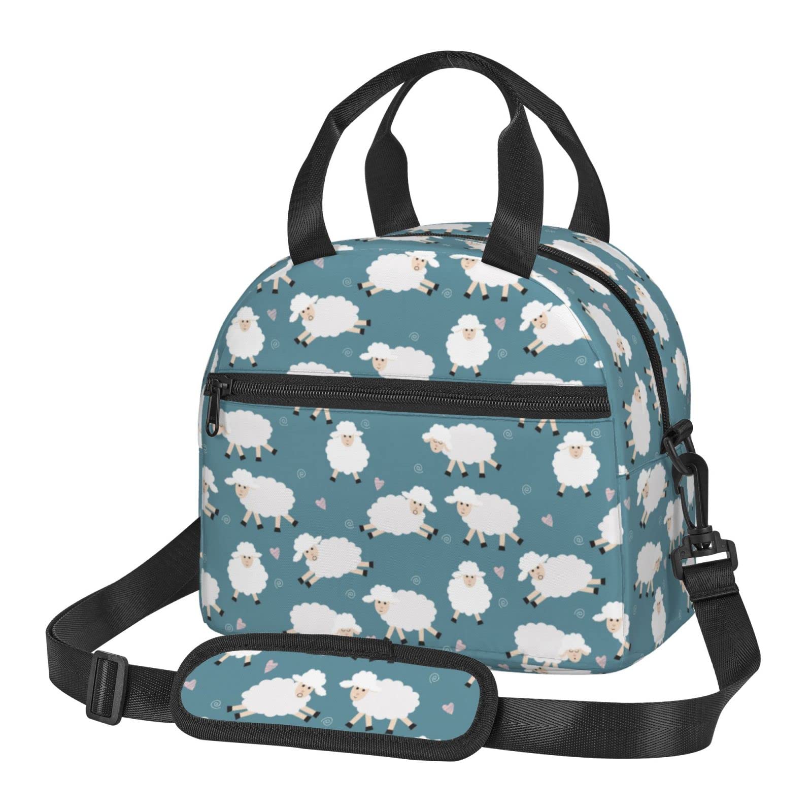 Insulated Reusable Lunch Bag with Adjustable Shoulder Strap - Cute Sheep Design for Office, School, Picnic & Travel | Eco-Friendly Food Container for Work Lunch or Outdoor Activities