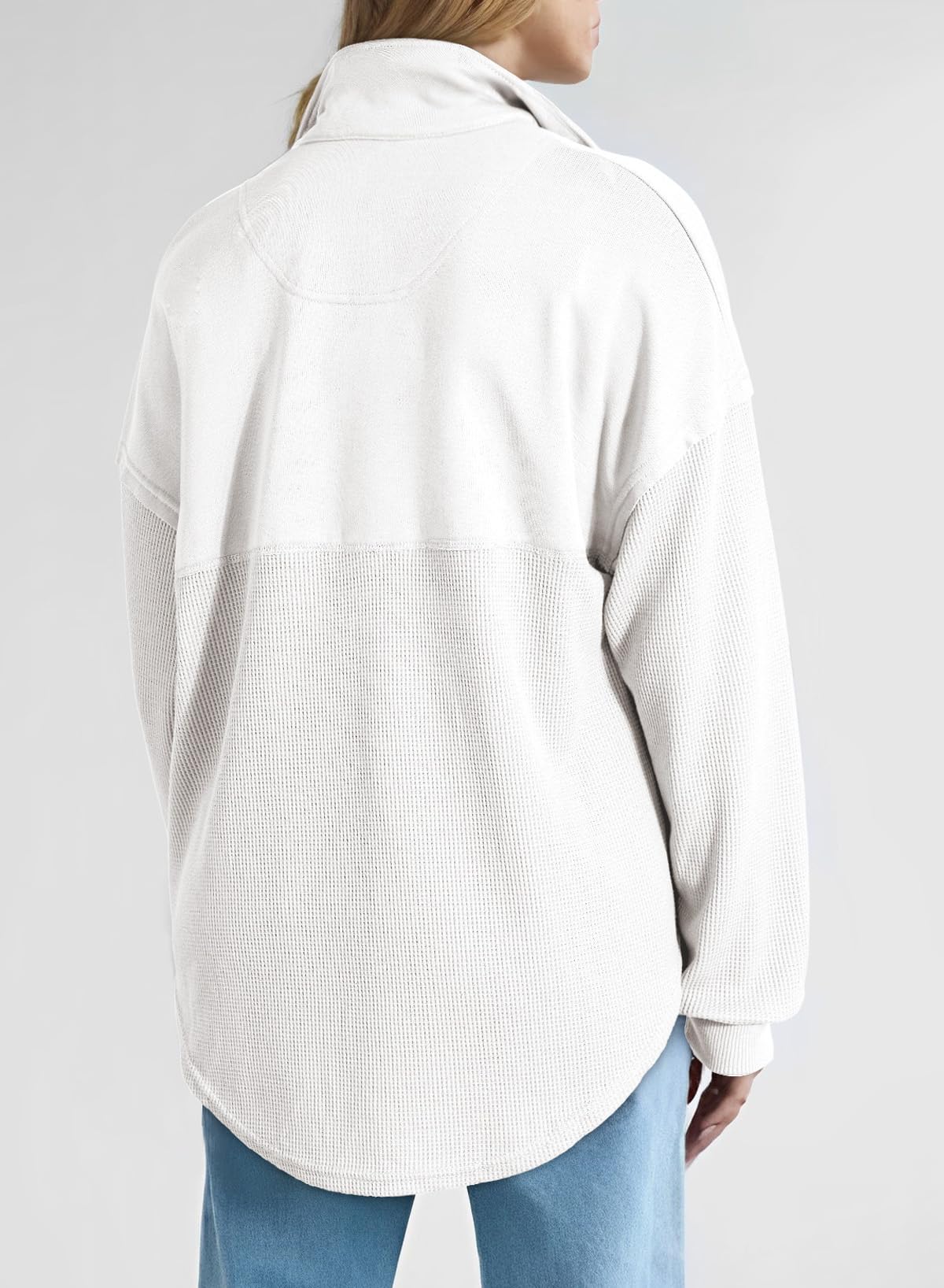 SHEWIN Women's Casual Waffle Knit Half Zip Pullover Sweatshirt - Loose Fit Long Sleeve Top for Fall & Winter 2024 | Cozy Outfit for Work, Travel & Everyday Wear