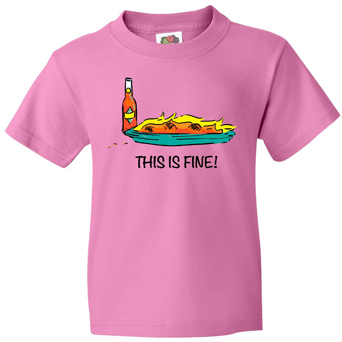 Inktastic This is Fine Burning Hot Sauce Youth T-Shirt | Funny Spicy Food Lover Graphic Tee for Kids & Teens | Perfect for Parties, Gifts & Casual Wear