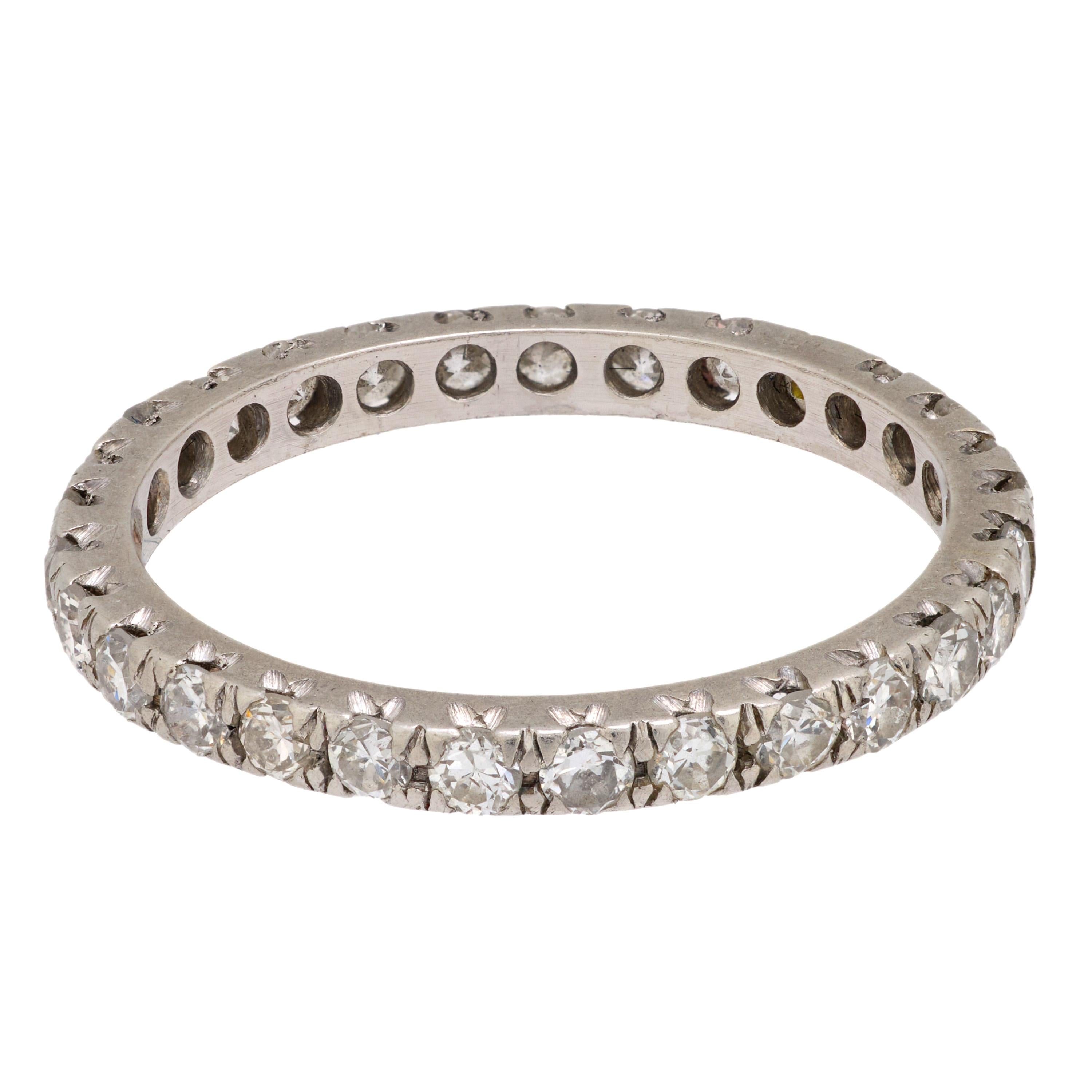 Vintage Mid Century Diamond Platinum Eternity Band Ring for Women - Elegant Wedding, Anniversary, or Special Occasion Jewelry Gift