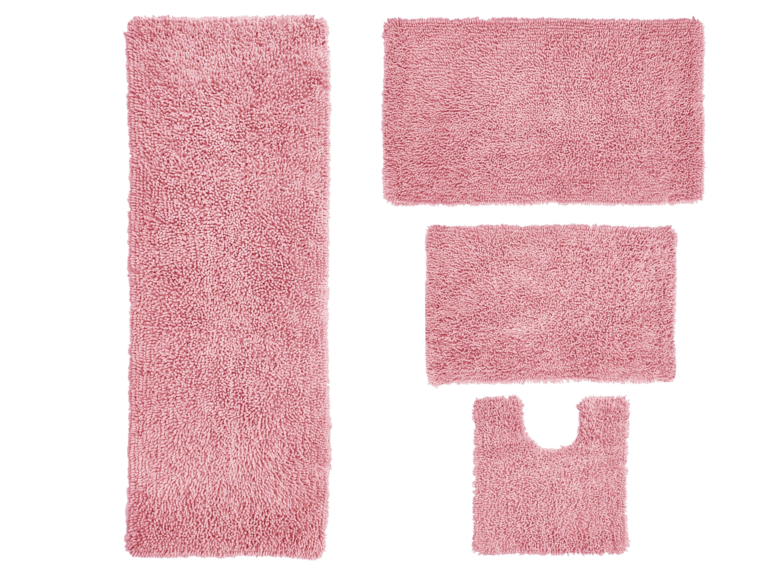 Premium 100% Cotton Bath Rug Set - Ultra Soft & Absorbent Non-Slip Bathroom Mats for Floor, Washable 4-Piece Contour Design in Pink | Perfect for Bathroom, Shower, Kitchen & Laundry Room Decor