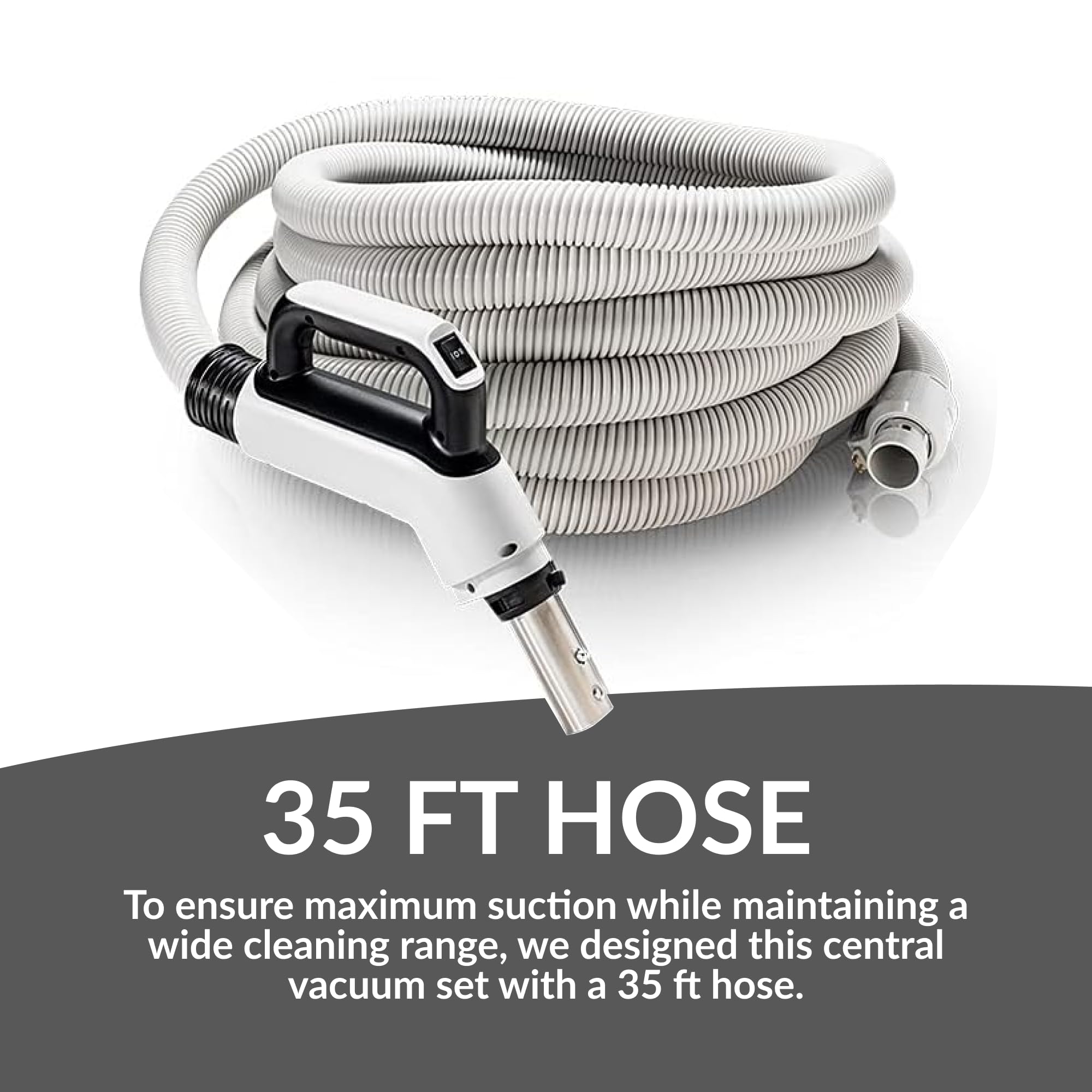Premium 35ft Universal Central Vacuum Hose Kit with Wessel Werk Power Nozzle - Pigtail Connection for Prolux Systems - Ideal for Whole-House Cleaning, Pet Hair Removal & Hard Floor Maintenance