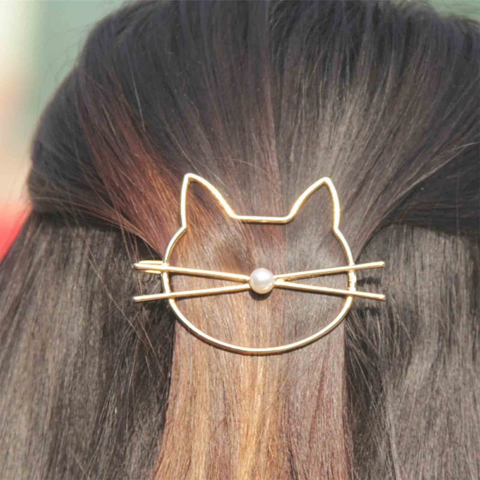 Gold Cat Hair Clip Barrette for Women - Cute Animal Hair Accessories for Cat Lovers | Perfect for Parties & Gifts