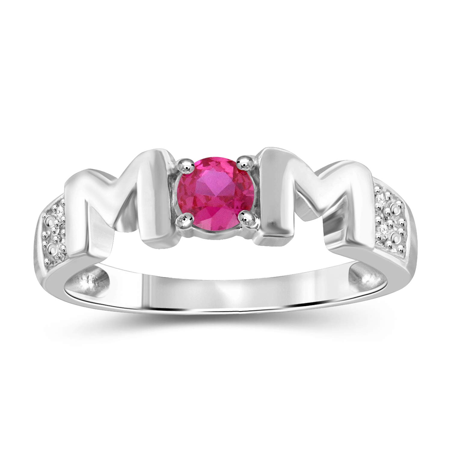 **Mothers Ring Birthstone Rings for Women - Sterling Silver or Gold Plated Thoughtful Mom Jewelry with Created White Sapphire & Birthstones - Perfect Gift for Mother's Day, Birthday, Anniversary**