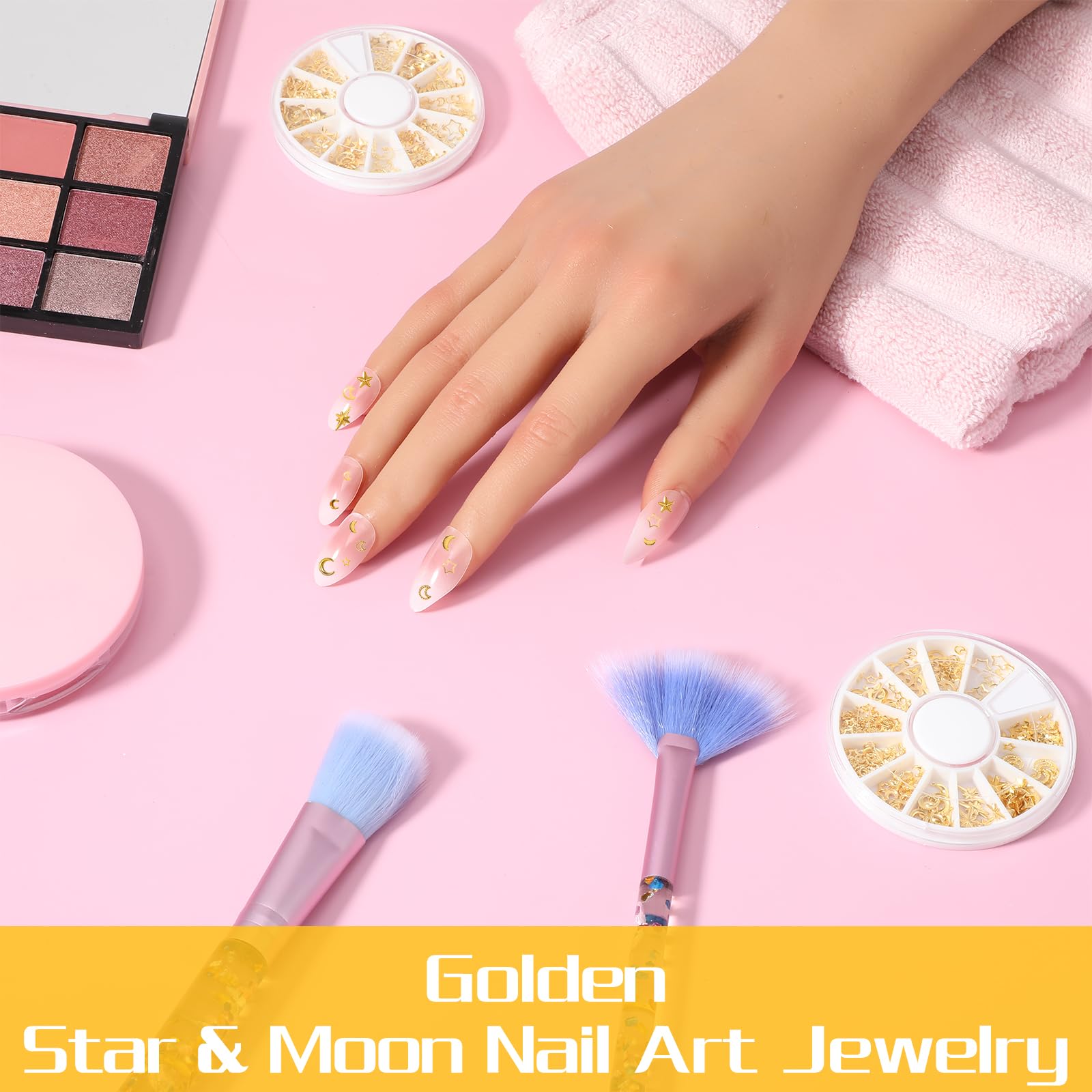 2 Boxes Gold Nail Charms Set - Star & Moon 3D Nail Art Studs, Sparkling Alloy Nail Decorations, Mini Nail Accessories for Professional Manicure | Perfect for Nail Salons, DIY Nail Art, Parties and Special Occasions