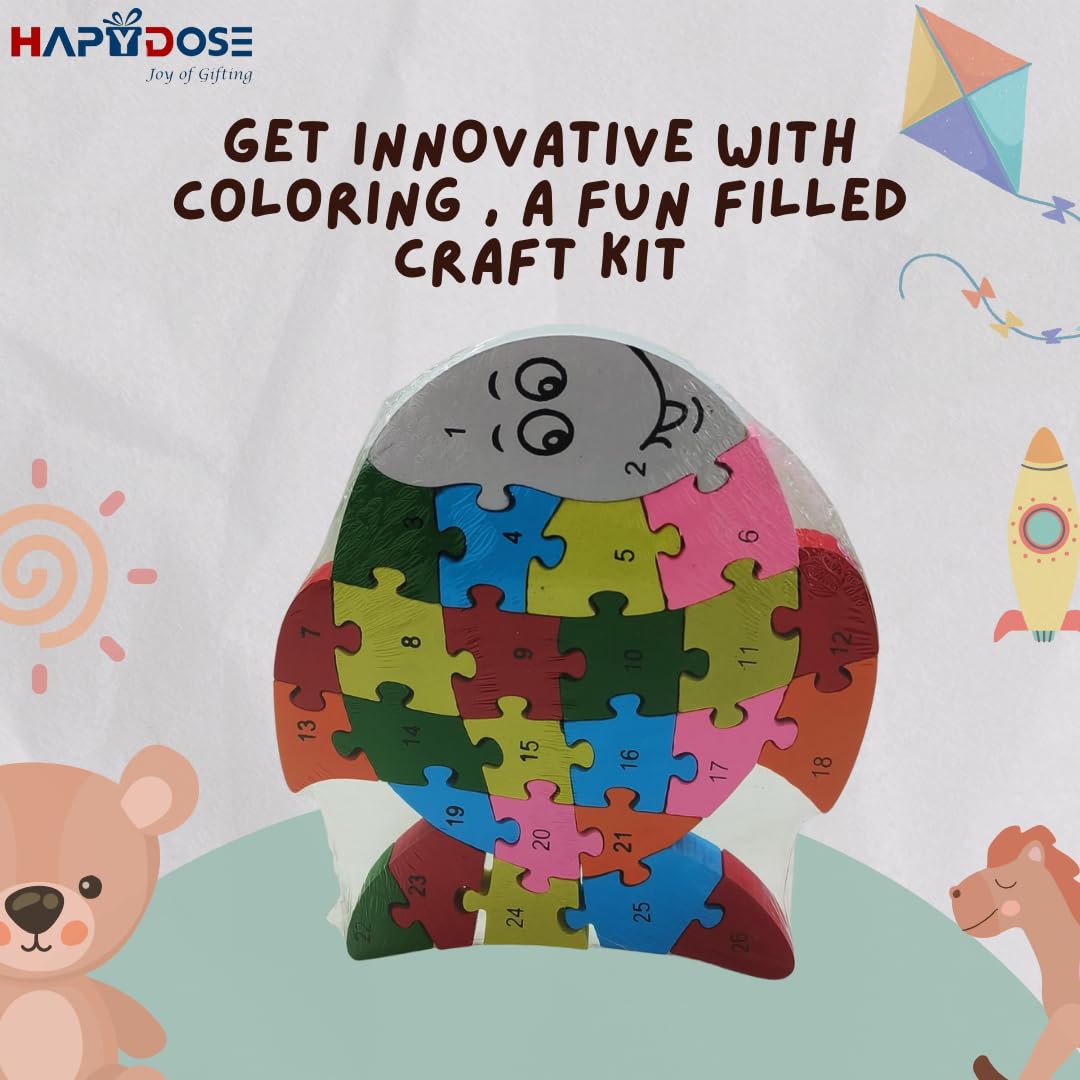 HAPYDOSE Wooden 3D Fish Puzzle A-Z & 1-26 Alphabet Learning Toy with Gift Bag - Montessori Educational Toys for Toddlers Kids Preschool Boys Girls - Perfect Birthday Return Gifts & Early Childhood Development Activity