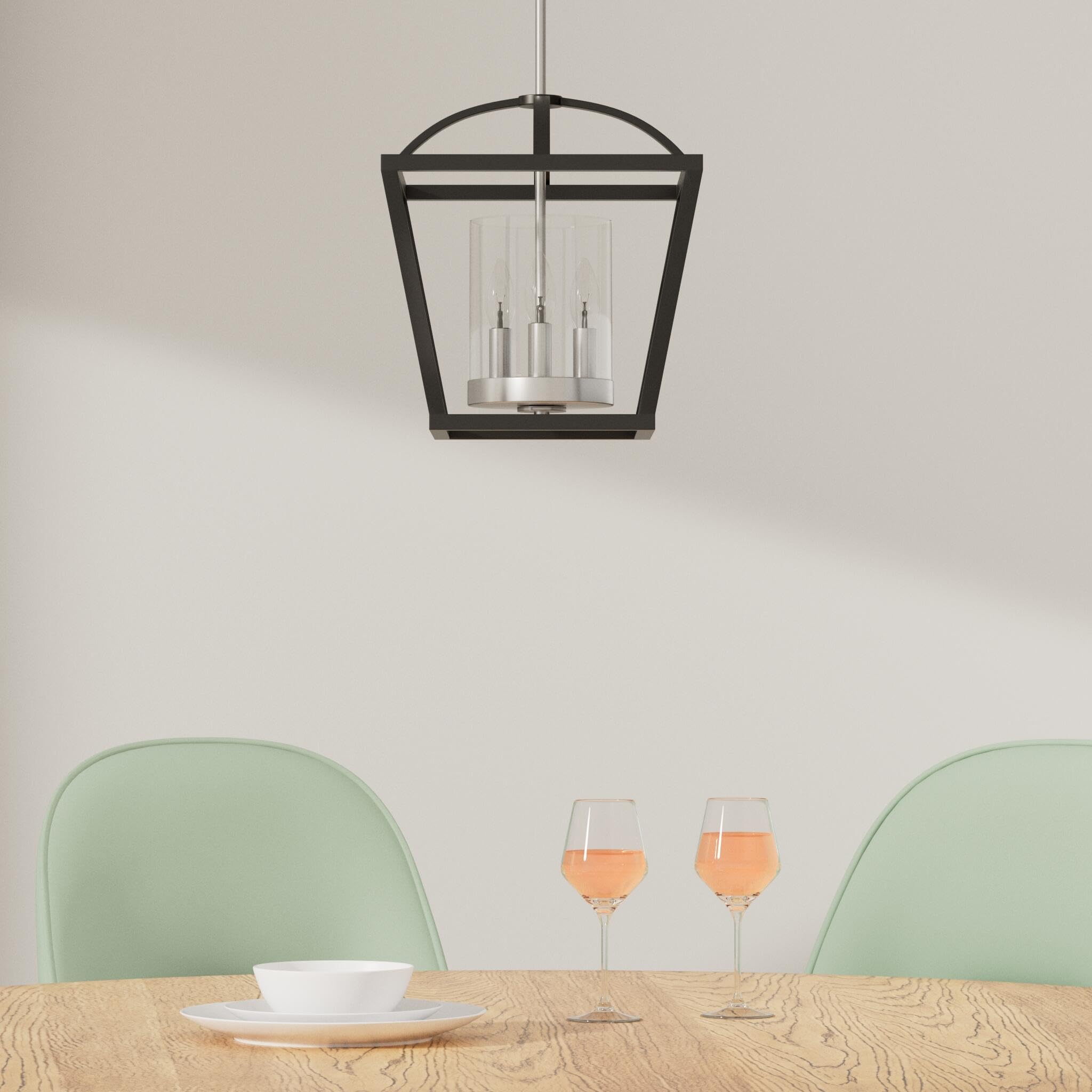 Golden Mercer Mini Chandelier - Matte Black Convertible Ceiling Light with Seeded Glass | Kitchen Island Lighting, Dining Room Pendant, Bedroom Fixture | Perfect for Farmhouse, Modern & Transitional Decor