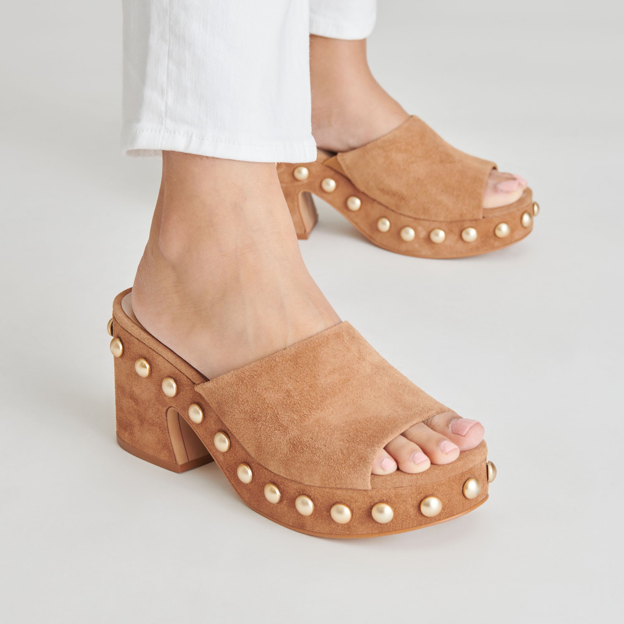 Glori Heels Pecan Suede - Women's Stylish Block Heel Pumps for Office, Party & Special Occasions
