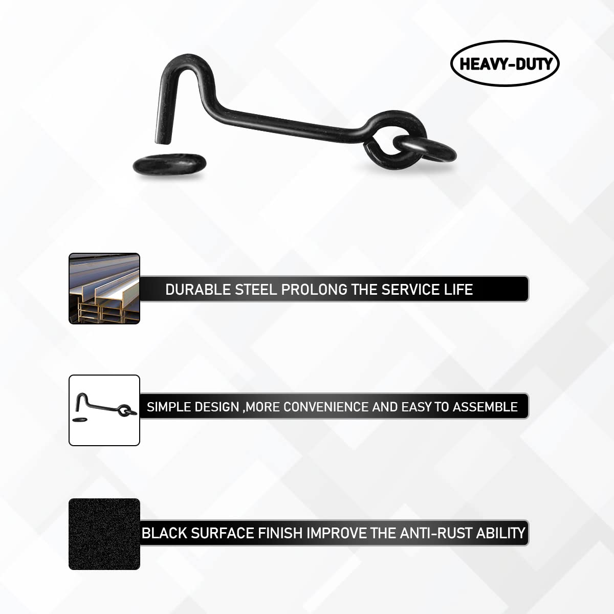 **5PCS 2.5 Inch Carbon Steel Storage Hooks - Rust-Resistant Door & Window Hooks for Shed, Closet, Gate, Cabinet - Ideal for Home, Garage & Outdoor Organization**