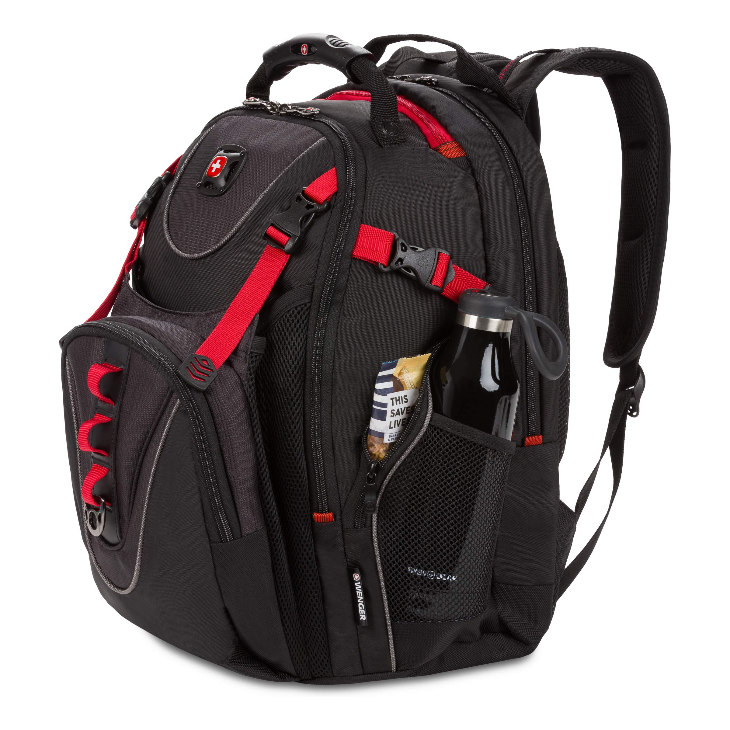 Wenger Maxxum Laptop Backpack for 16 Inch Laptop - Durable Unisex Computer Bag with Padded Compartment (Black/Red) - Perfect for Work, Travel & College